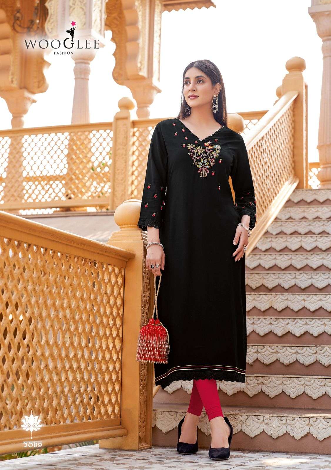 WOOGLEE BARBELLA VOL 13 RAYON FANCY HAND WORKS LADIES KURTI	