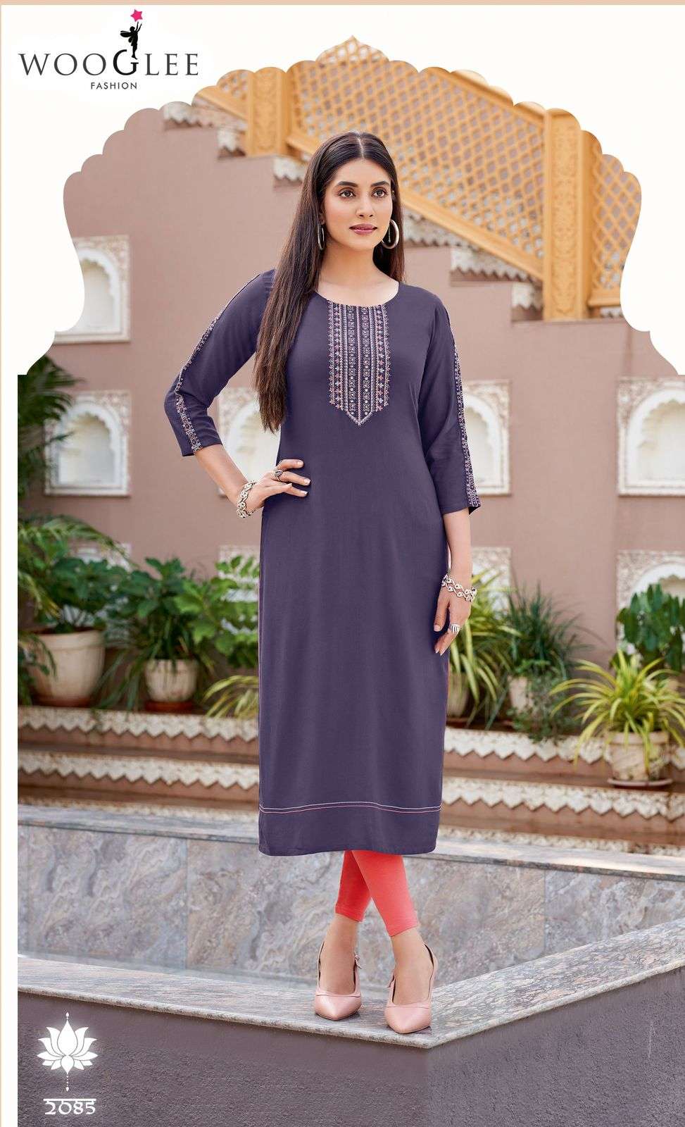 WOOGLEE BARBELLA VOL 13 RAYON FANCY HAND WORKS LADIES KURTI	