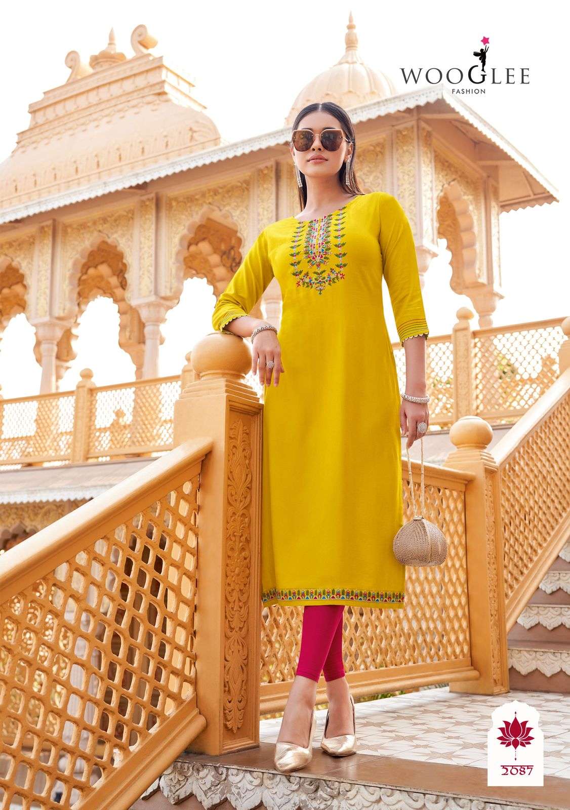 WOOGLEE BARBELLA VOL 13 RAYON FANCY HAND WORKS LADIES KURTI	