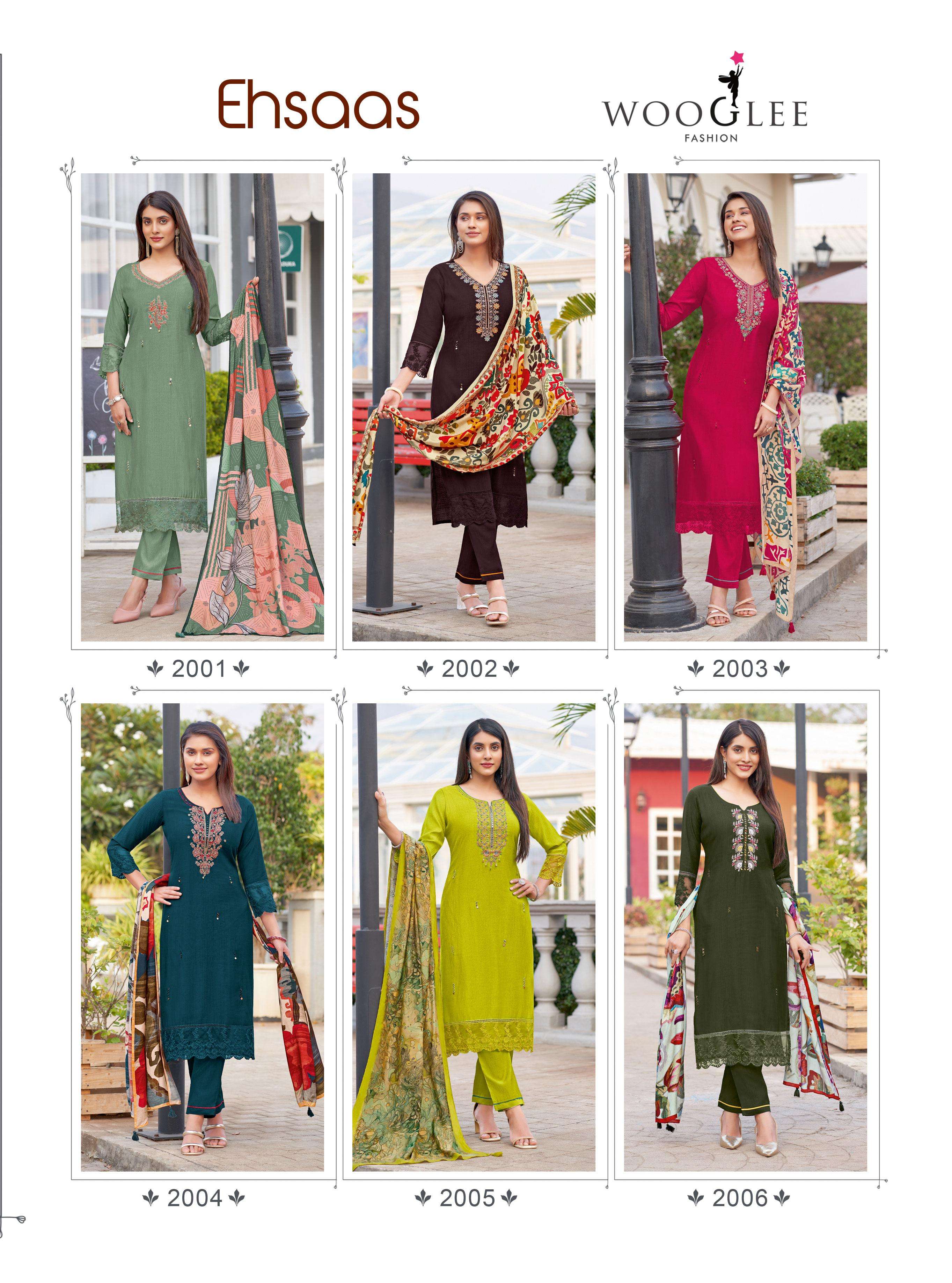 WOOGLEE EHSAAS VISCOSE FANCY HAND WORKS KURTI COMBO SET