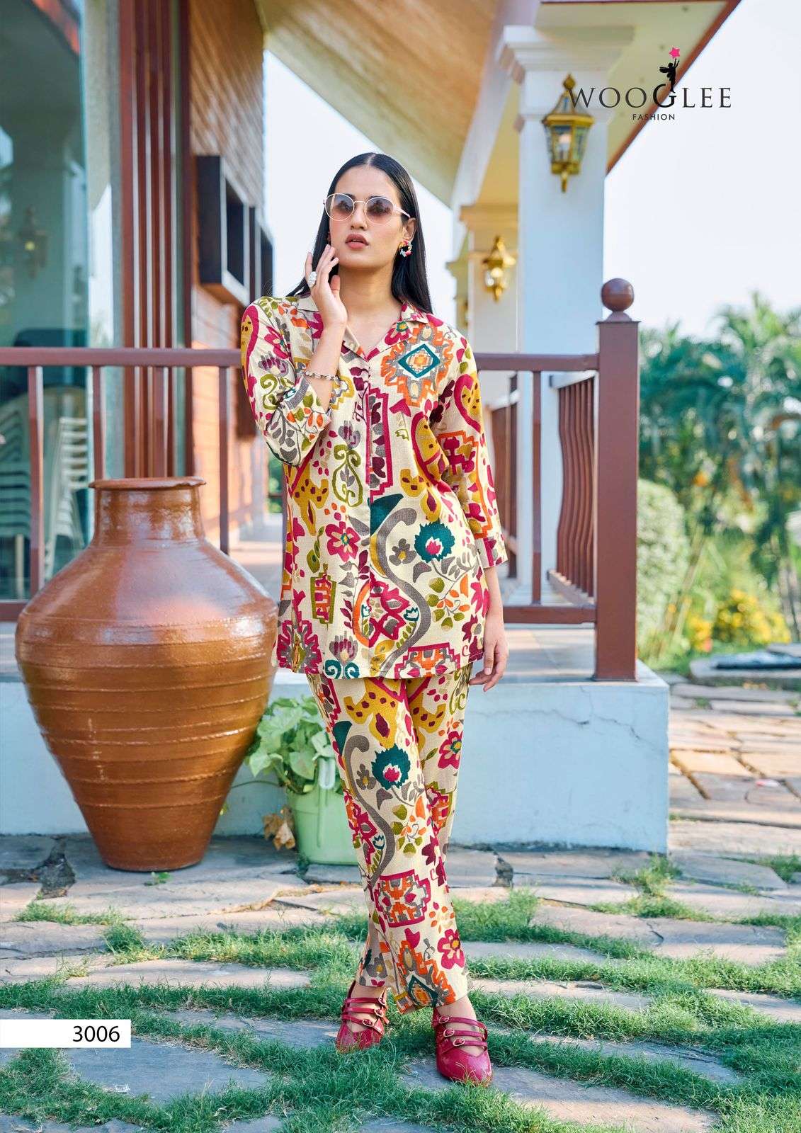 WOOGLEE ROLEX RAYON PRINT FANCY CAUSAL WEAR LADIES CO-ORD SET	