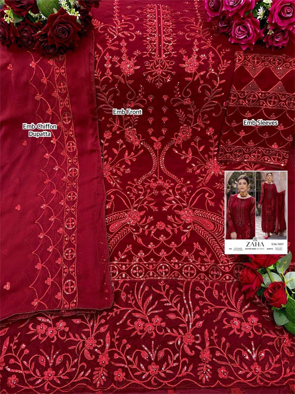 ZAHA DESIGN NO - 10037 GEORGETTE HEAVY EMBROIDERED PAKISTANI SUIT
