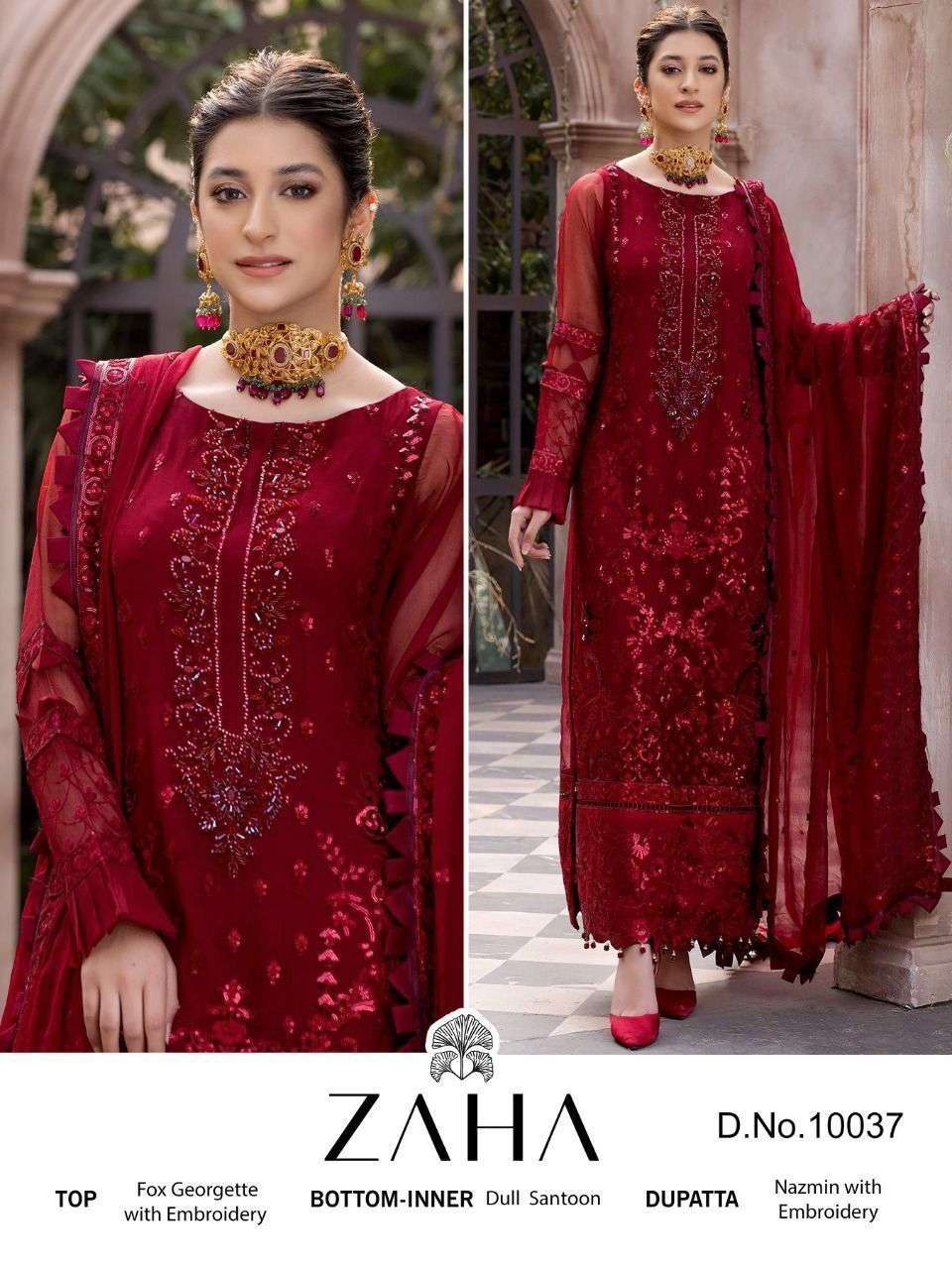 ZAHA DESIGN NO - 10037 GEORGETTE HEAVY EMBROIDERED PAKISTANI SUIT