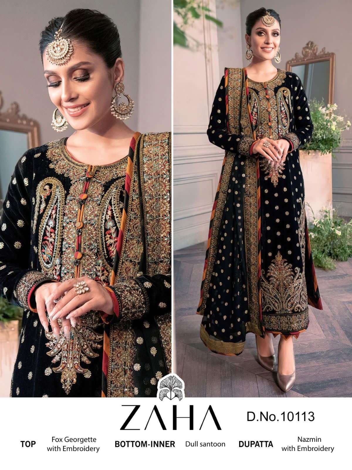 ZAHA DESIGN NO - 10113 GEORGETTE HEAVY EMBROIDERED PAKISTANI SALWAR SUIT