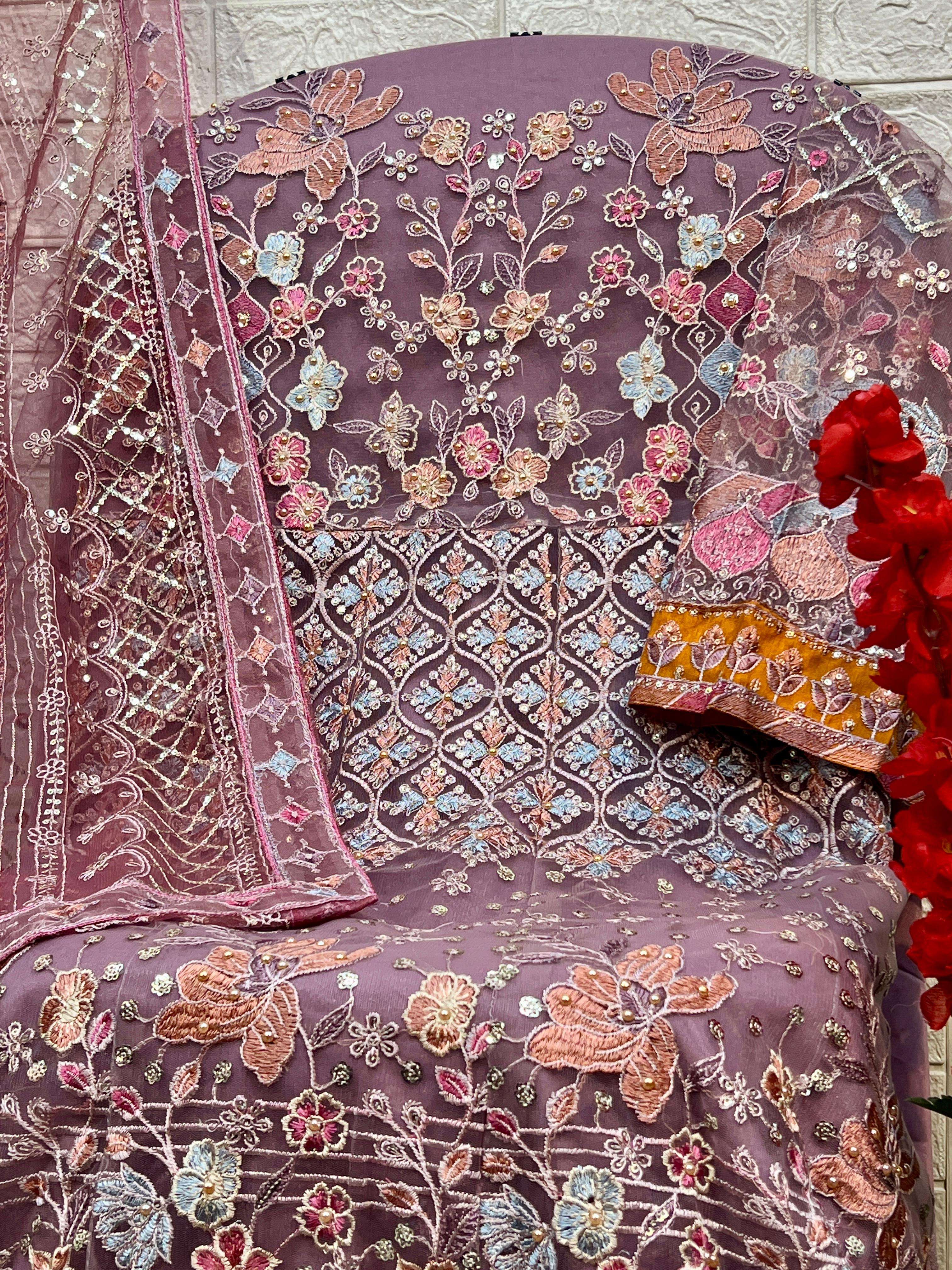 ZAHA DESIGN NO - 10293 D BUTTERFLY NET HEAVY EMBROIDERED MOTI WORK PAKISTANI SUIT
