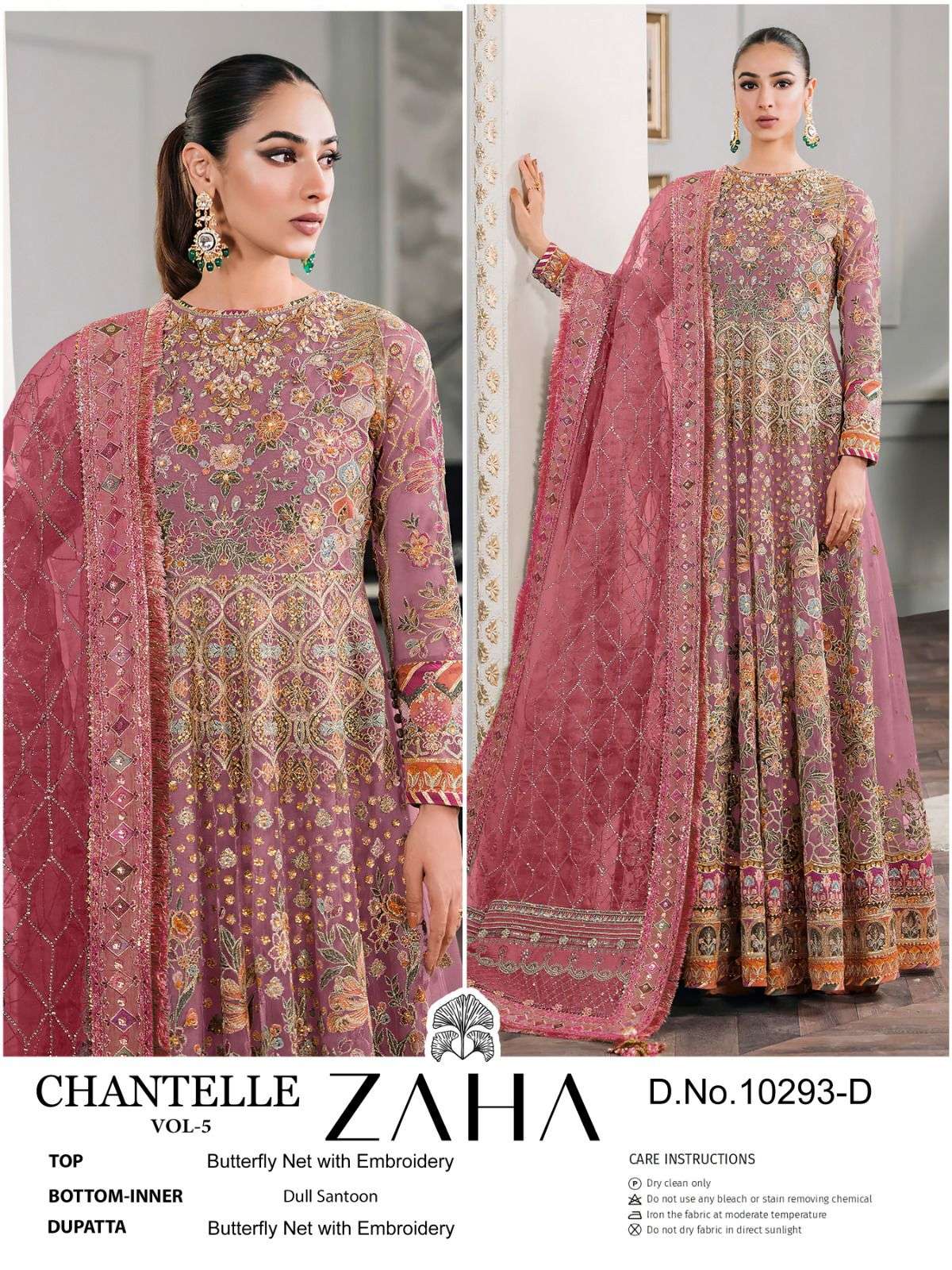 ZAHA DESIGN NO - 10293 D BUTTERFLY NET HEAVY EMBROIDERED MOTI WORK PAKISTANI SUIT