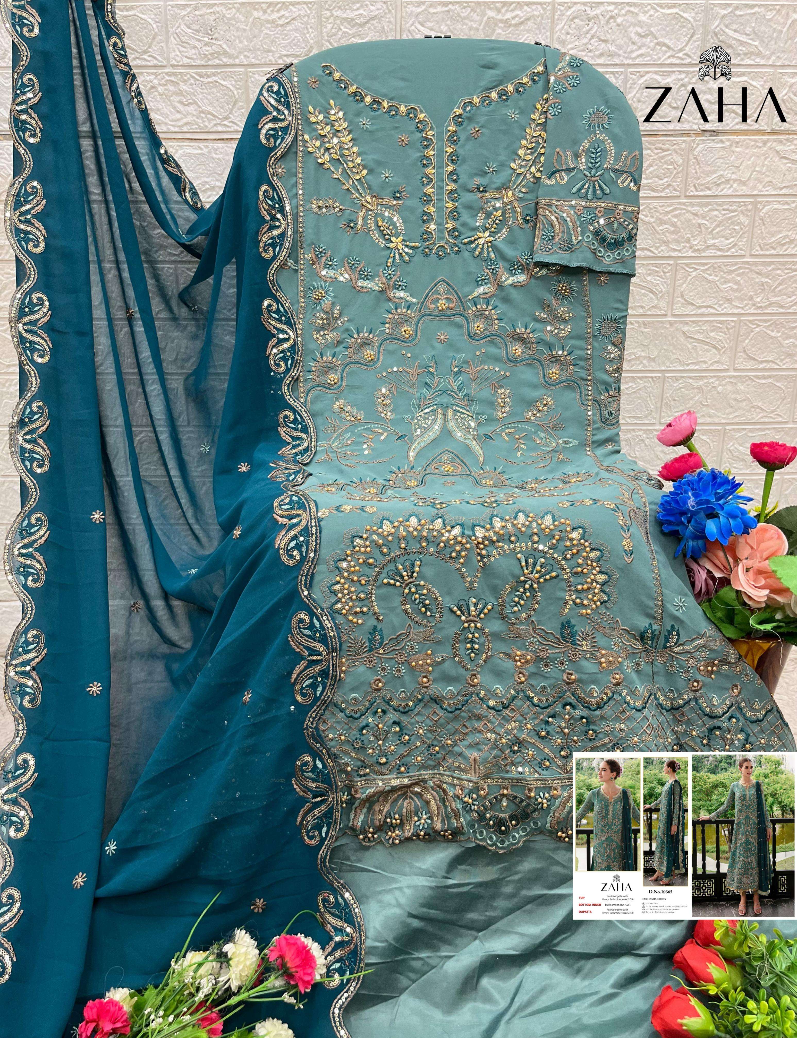 ZAHA DESIGN NO - 10365 GEORGETTE HEAVY EMBROIDERED PARTY WEAR PAKISTANI SUIT