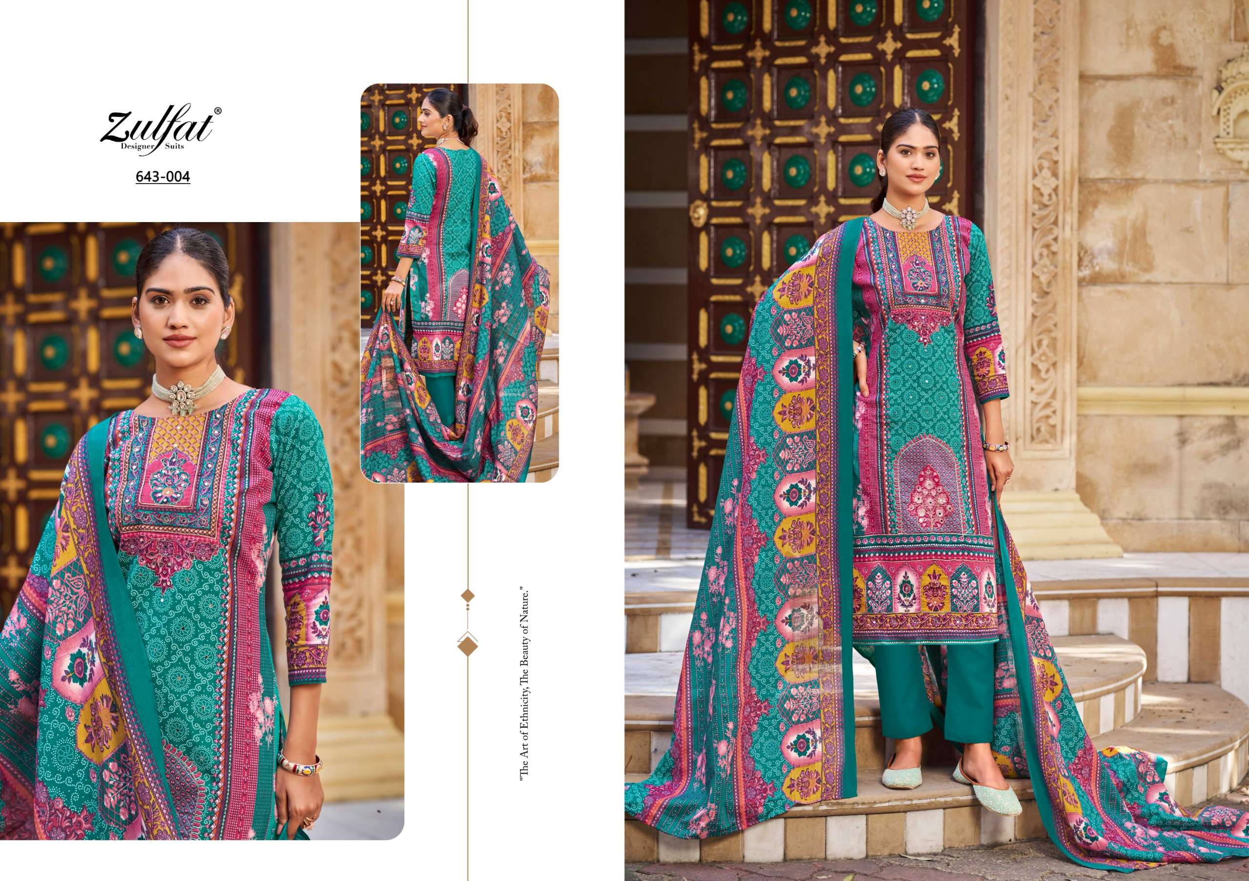 ZULFAT DESIGNER SUITS MALANG COTTON PRINTS WITH FANCY HAND WORK SUIT