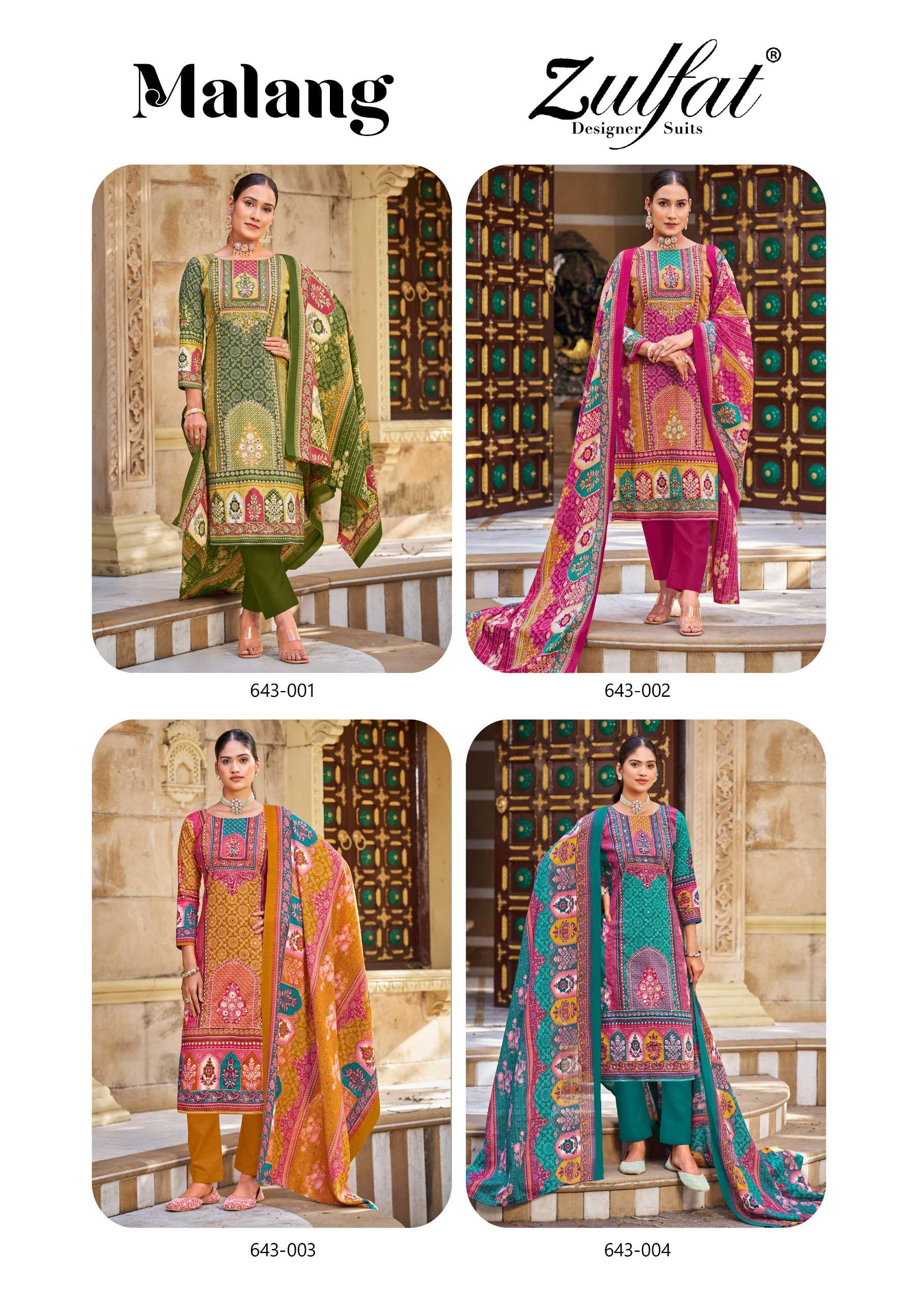 ZULFAT DESIGNER SUITS MALANG COTTON PRINTS WITH FANCY HAND WORK SUIT
