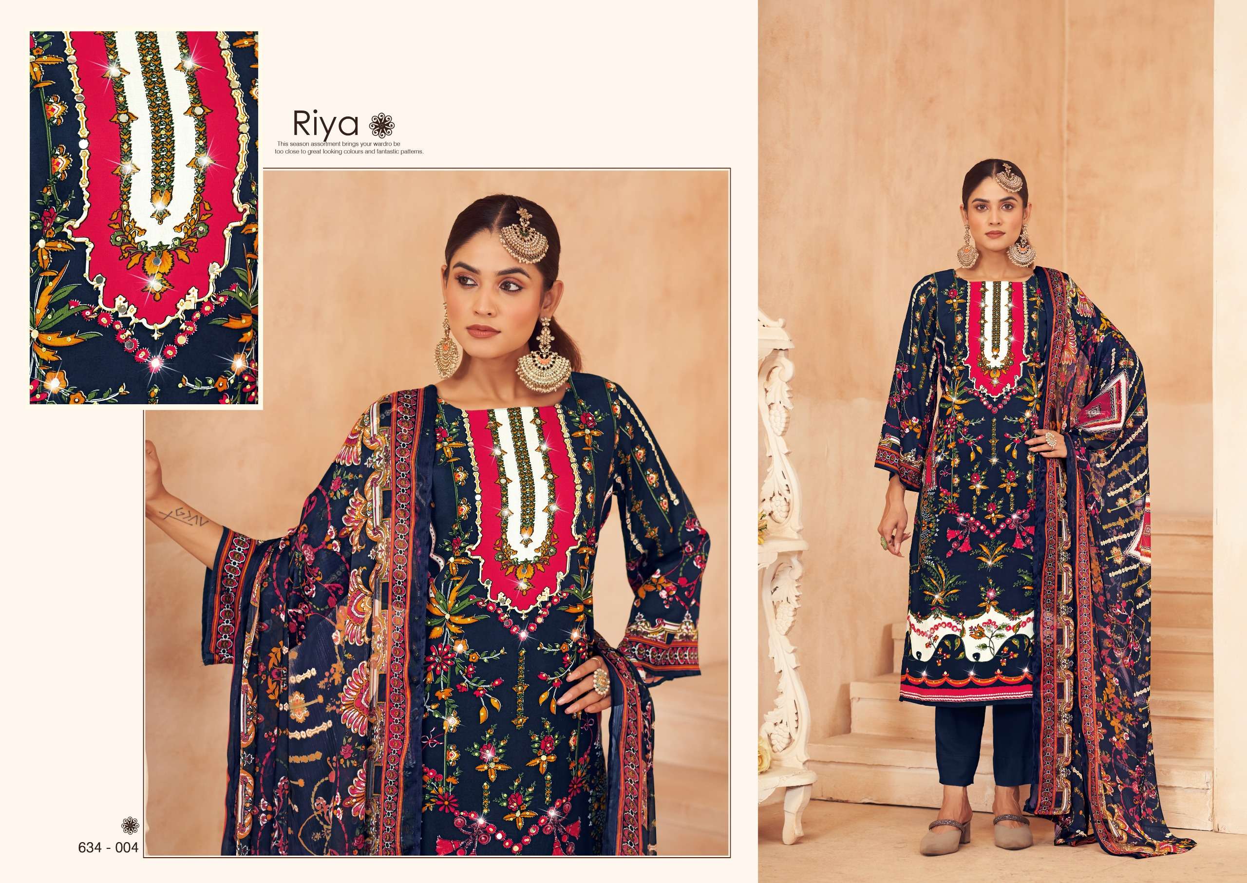 ZULFAT DESIGNER SUITS RIYA VISCOSE PRINT WITH FANCY HAND WORK SUIT
