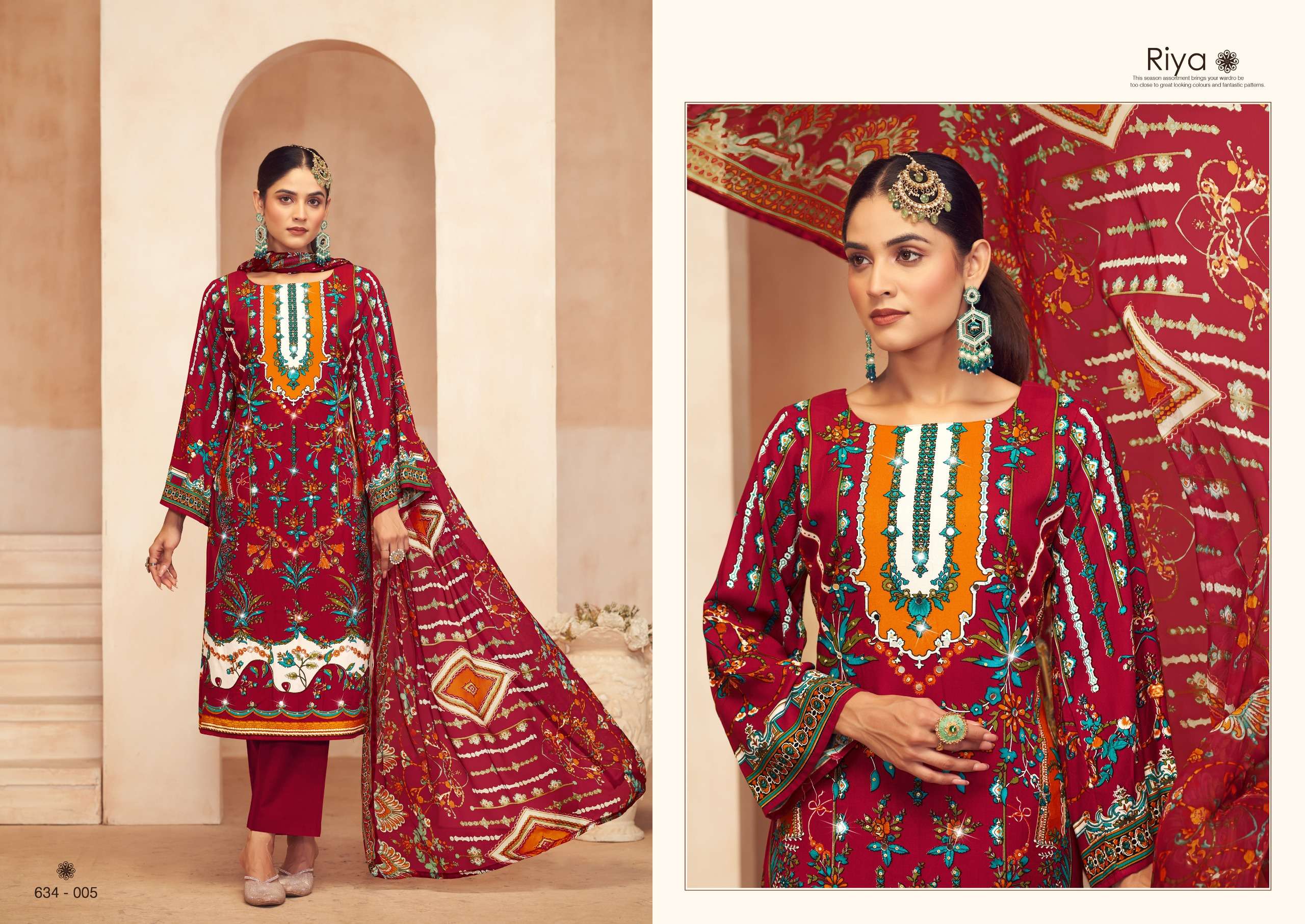ZULFAT DESIGNER SUITS RIYA VISCOSE PRINT WITH FANCY HAND WORK SUIT