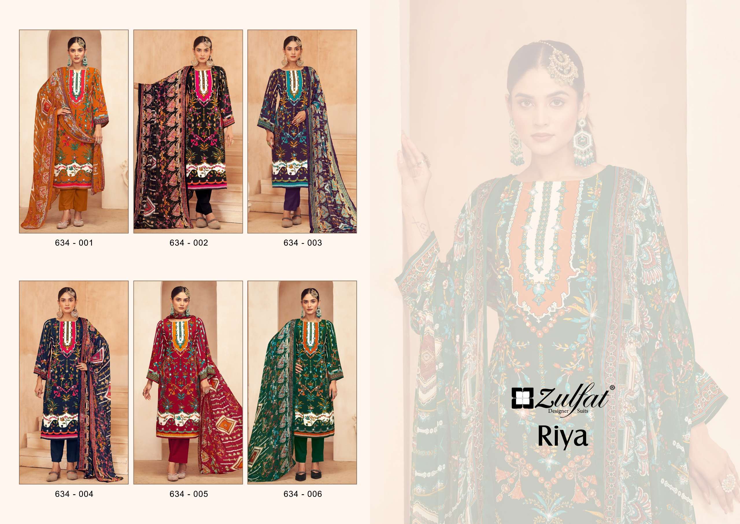 ZULFAT DESIGNER SUITS RIYA VISCOSE PRINT WITH FANCY HAND WORK SUIT