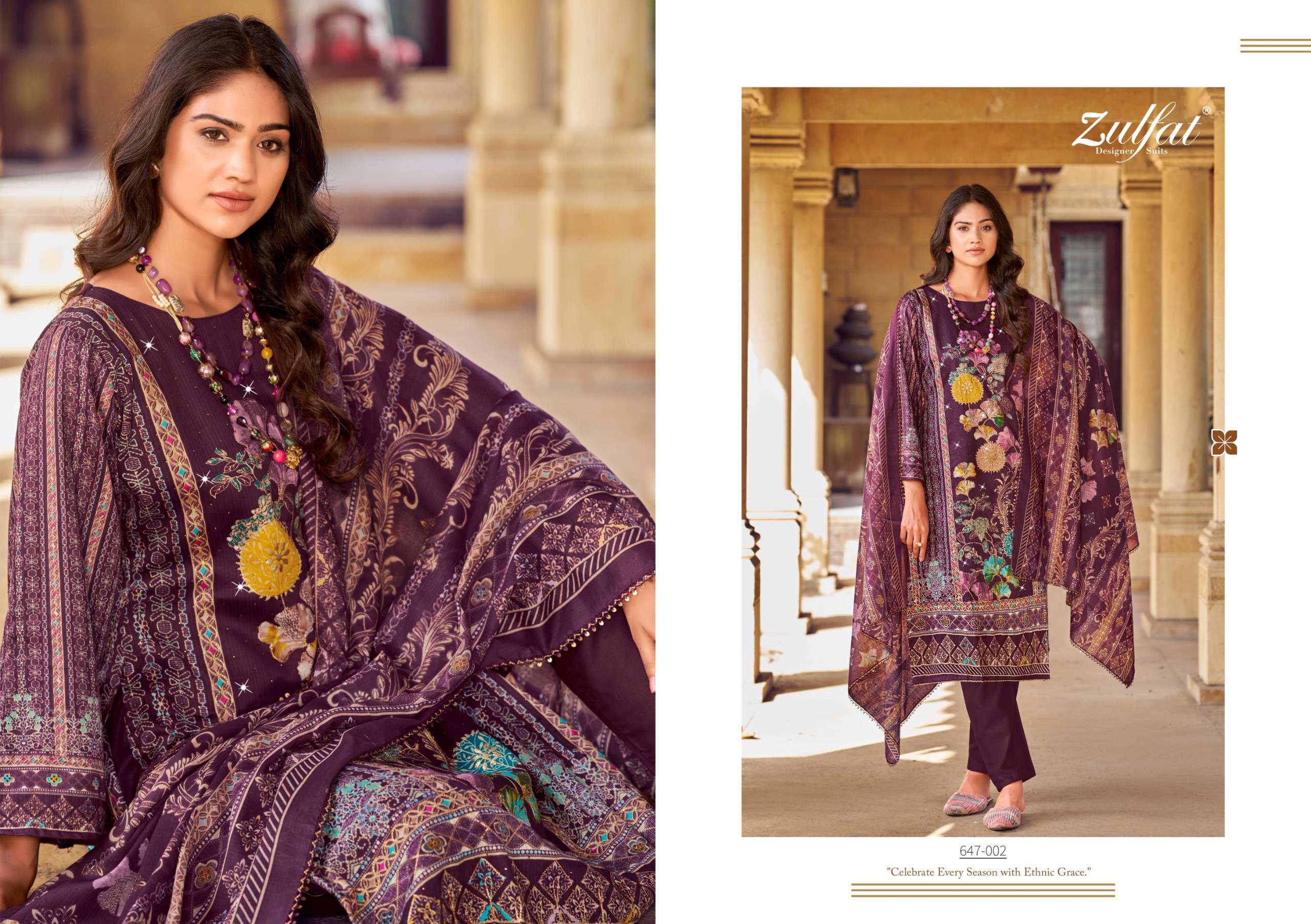 ZULFAT DESIGNER SUITS SANGINI VOL 6 JAM COTTON PRINT WITH FANCY WORK SUIT