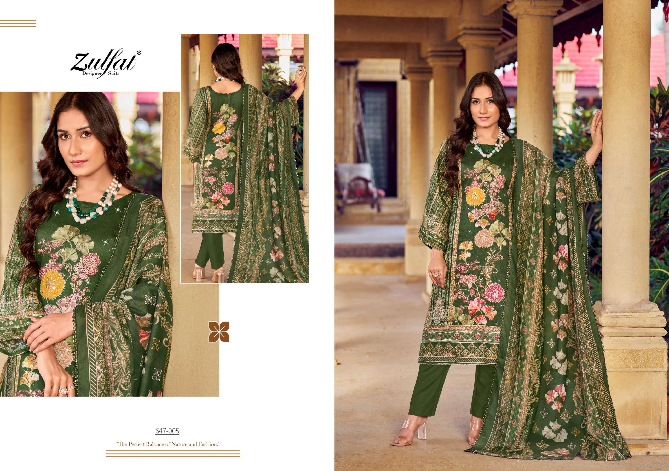 ZULFAT DESIGNER SUITS SANGINI VOL 6 JAM COTTON PRINT WITH FANCY WORK SUIT