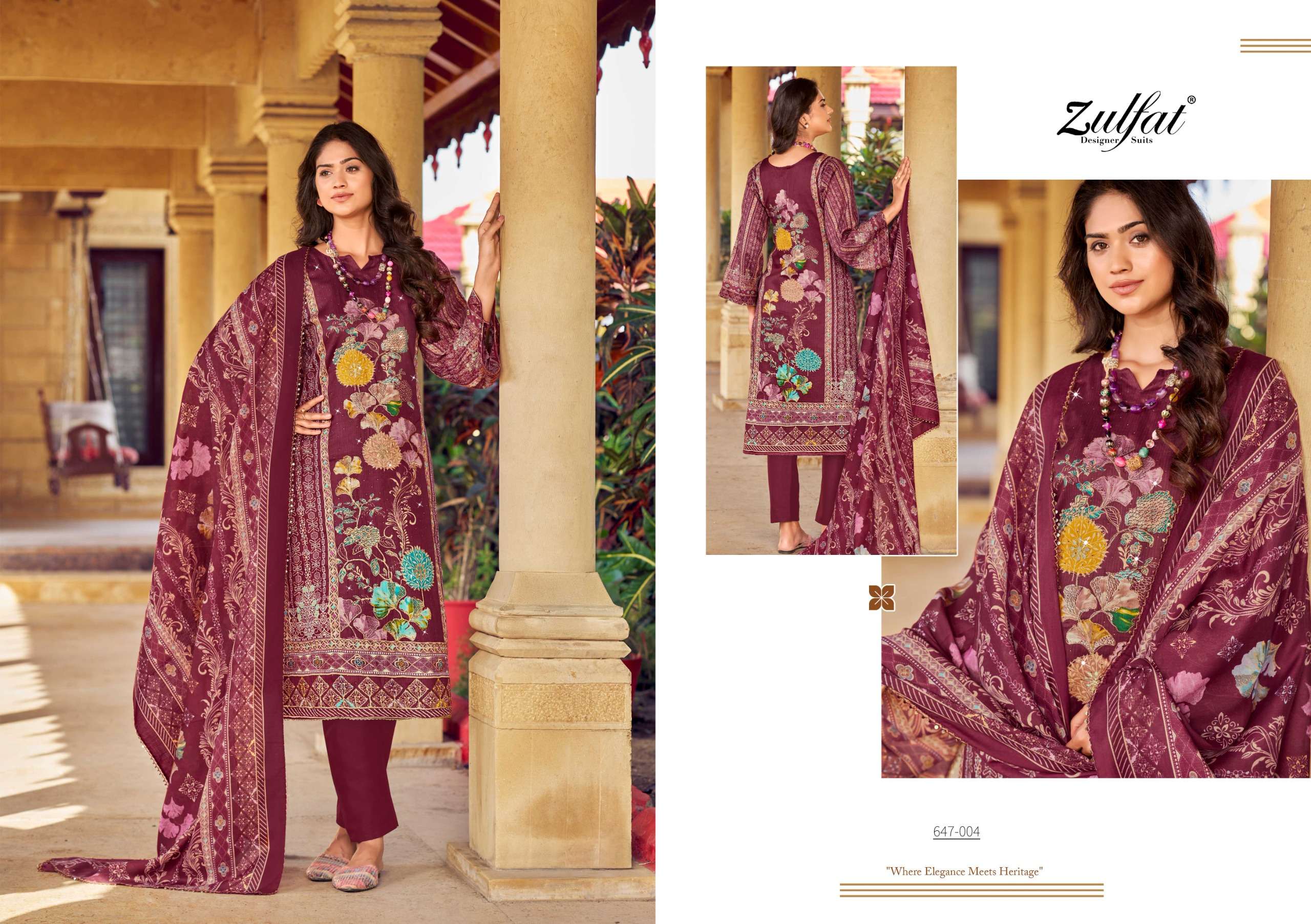 ZULFAT DESIGNER SUITS SANGINI VOL 6 JAM COTTON PRINT WITH FANCY WORK SUIT