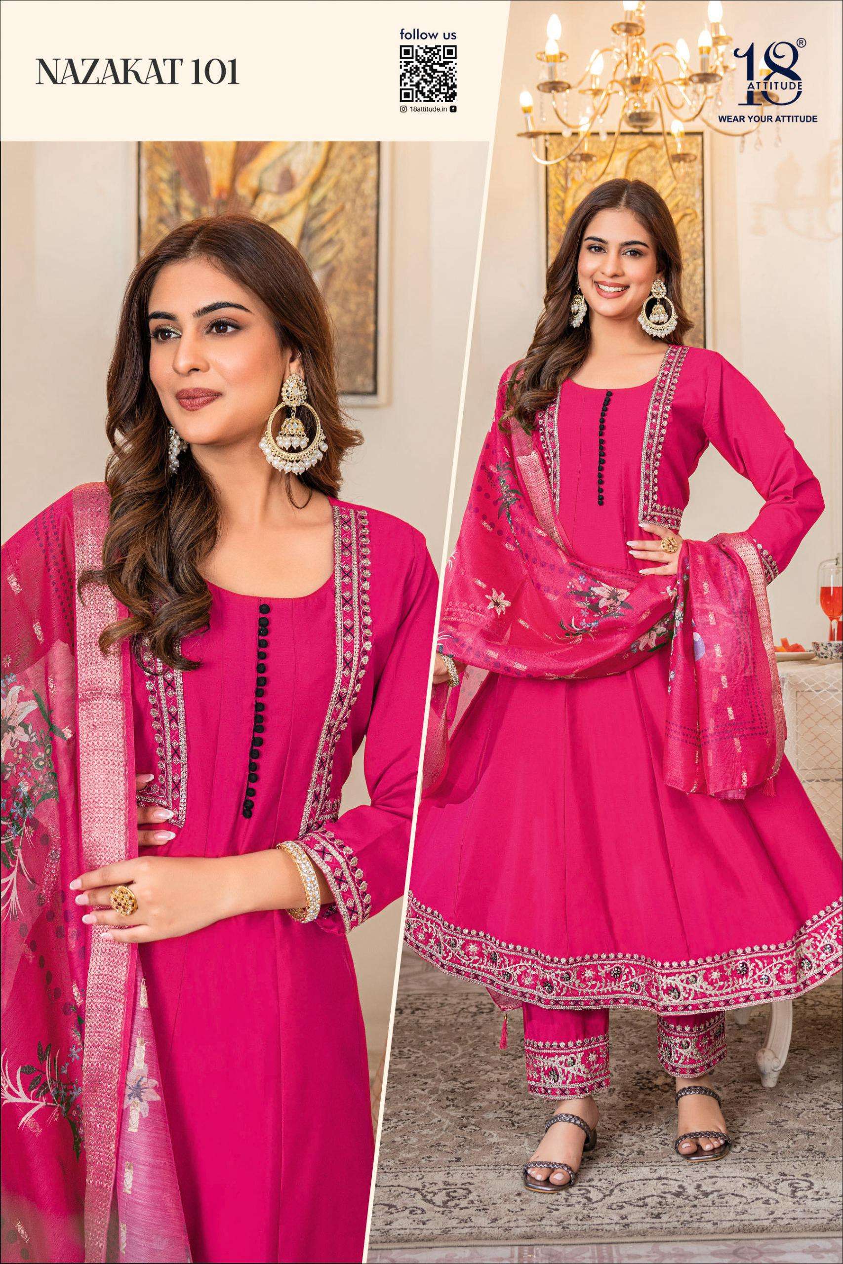 18 ATTITUDE NAZAKAT MUSLIN DESIGNER ANARKALI STYLE READY MADE LADIES SUIT