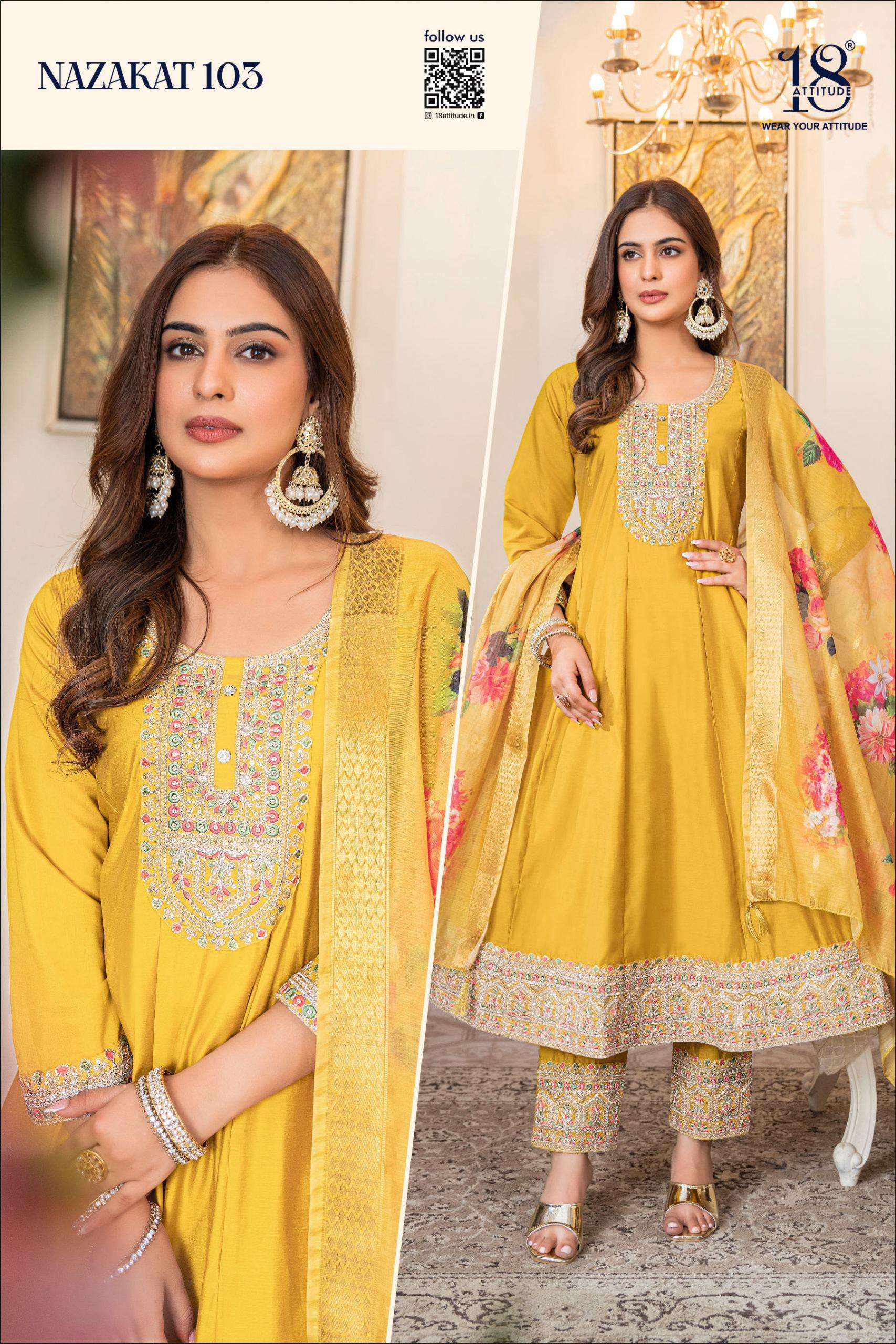 18 ATTITUDE NAZAKAT MUSLIN DESIGNER ANARKALI STYLE READY MADE LADIES SUIT