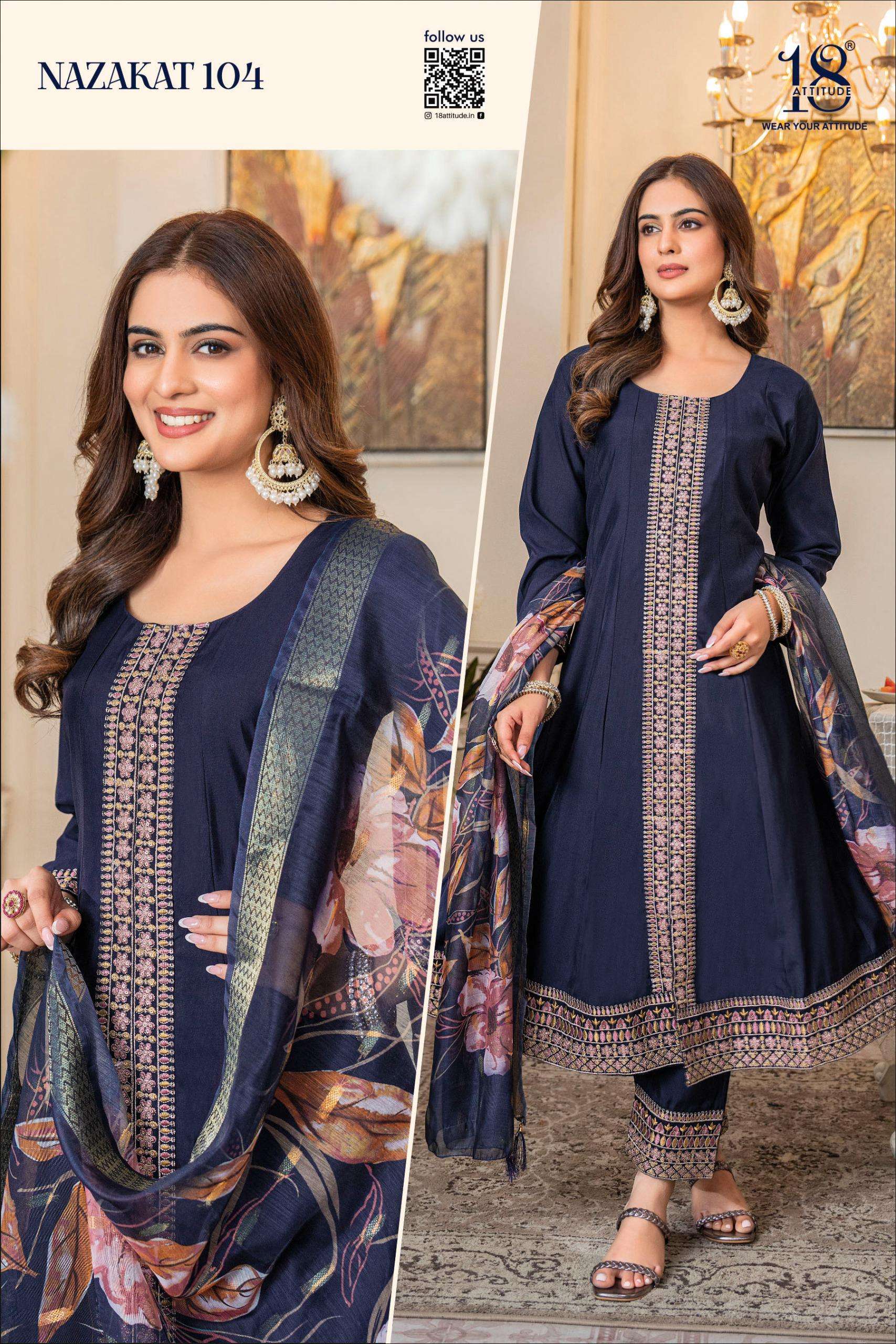 18 ATTITUDE NAZAKAT MUSLIN DESIGNER ANARKALI STYLE READY MADE LADIES SUIT