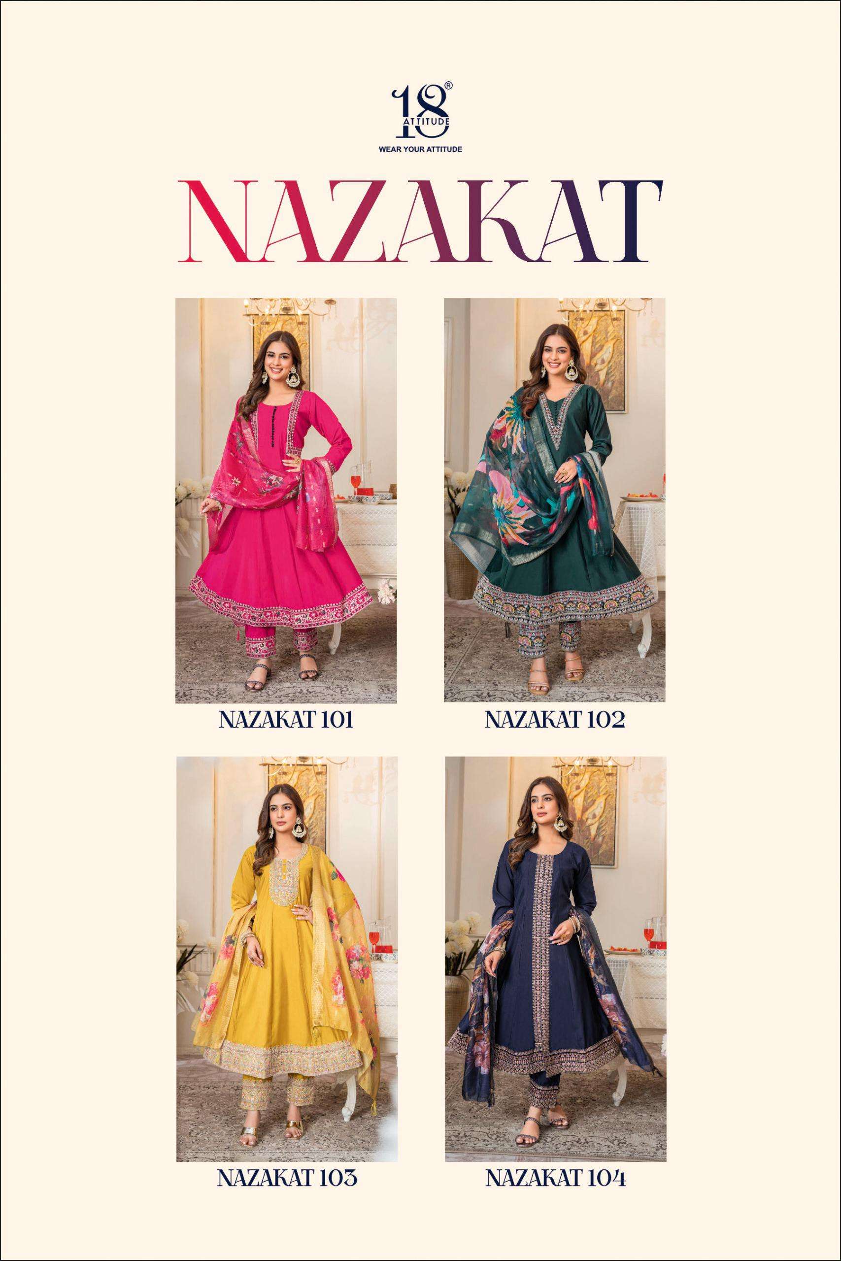 18 ATTITUDE NAZAKAT MUSLIN DESIGNER ANARKALI STYLE READY MADE LADIES SUIT