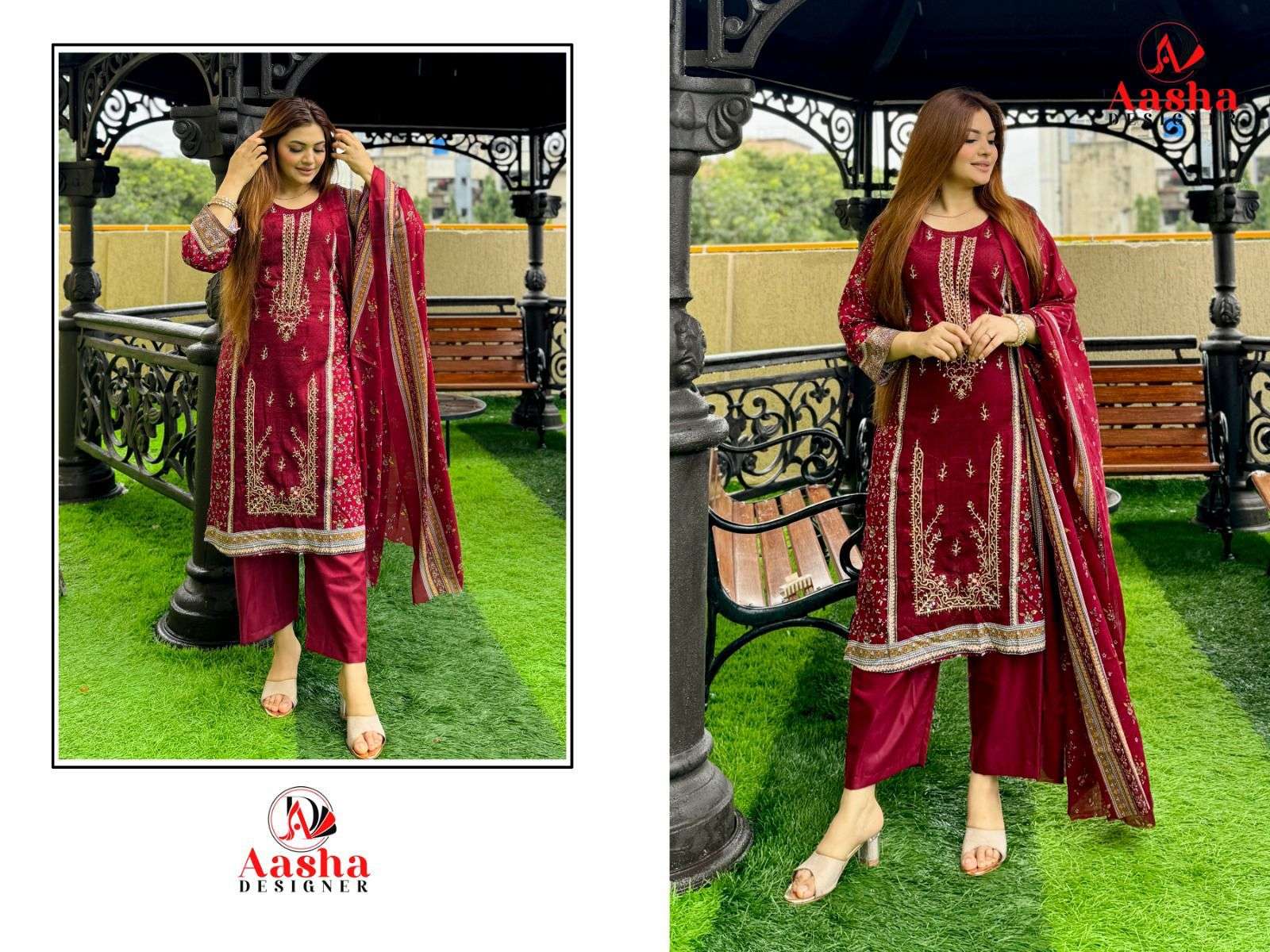 AASHA DESIGNER DESIGN NO - 1102 ABC PURE COTTON PRINT HEAVY SELF EMBROIDERED HAND KHATLI WORK PAKISTANI SALWAR SUIT