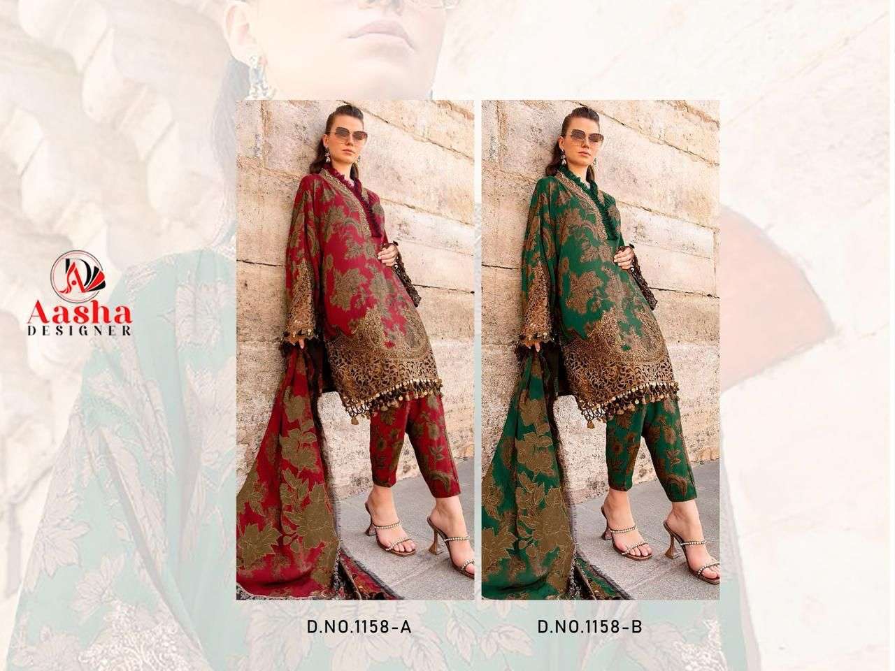 AASHA DESIGNER DESIGN NO - 1158 AB PURE COTTON PRINT HEAVY EMBROIDERED PACTH PAKISTANI SALWAR SUIT