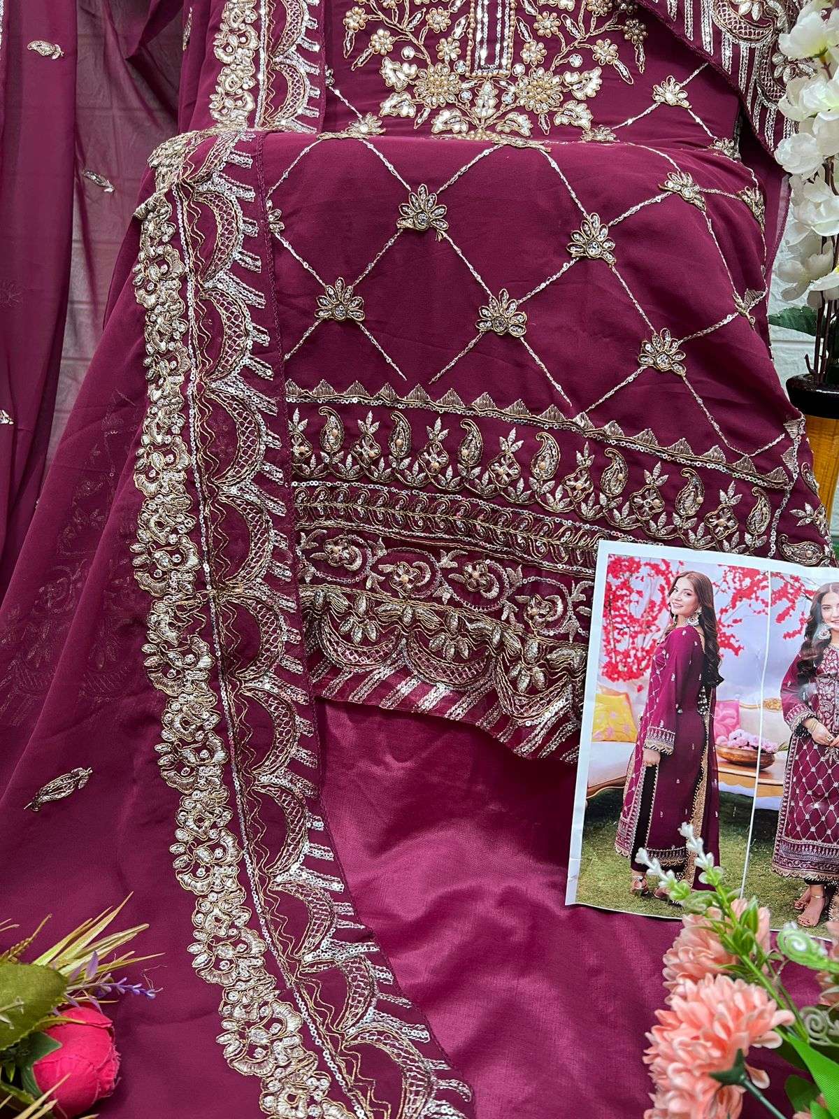 AL KHUSHBU DESIGN NO - 6026 GEORGETTE HEAVY EMBROIDERED PAKISTANI SALWAR SUIT