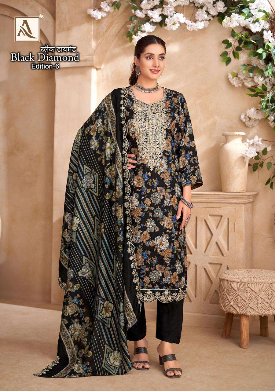 ALOK SUITS BLACK DIAMOND EDITION 6 RAYON FANCY EMBROIDERY WORK SUIT