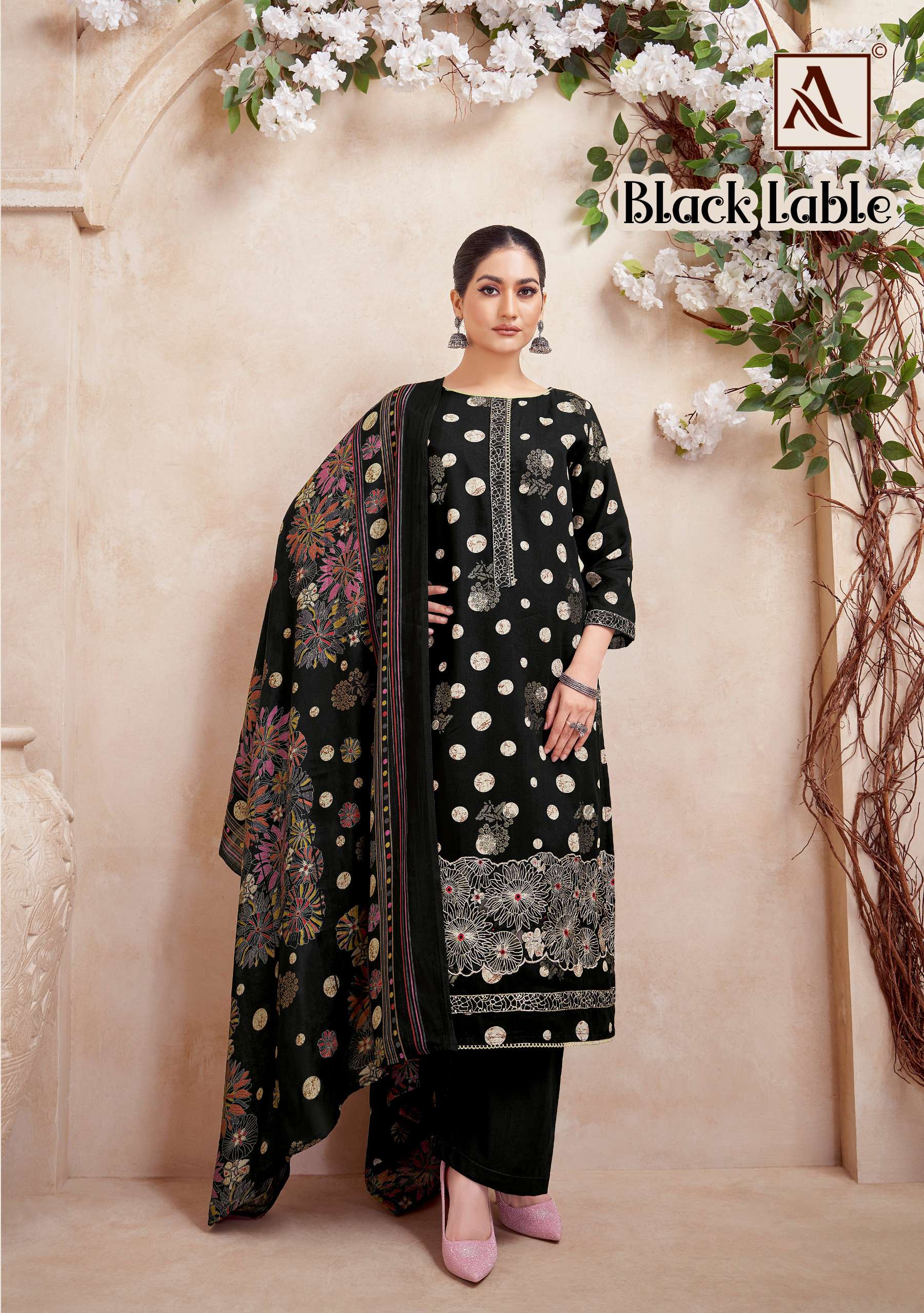 ALOK SUITS BLACK LABLE VISCOSE PRINT WITH FANCY WORK SUIT