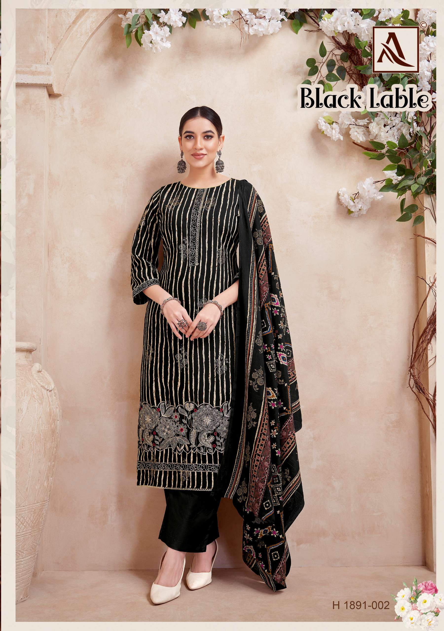 ALOK SUITS BLACK LABLE VISCOSE PRINT WITH FANCY WORK SUIT