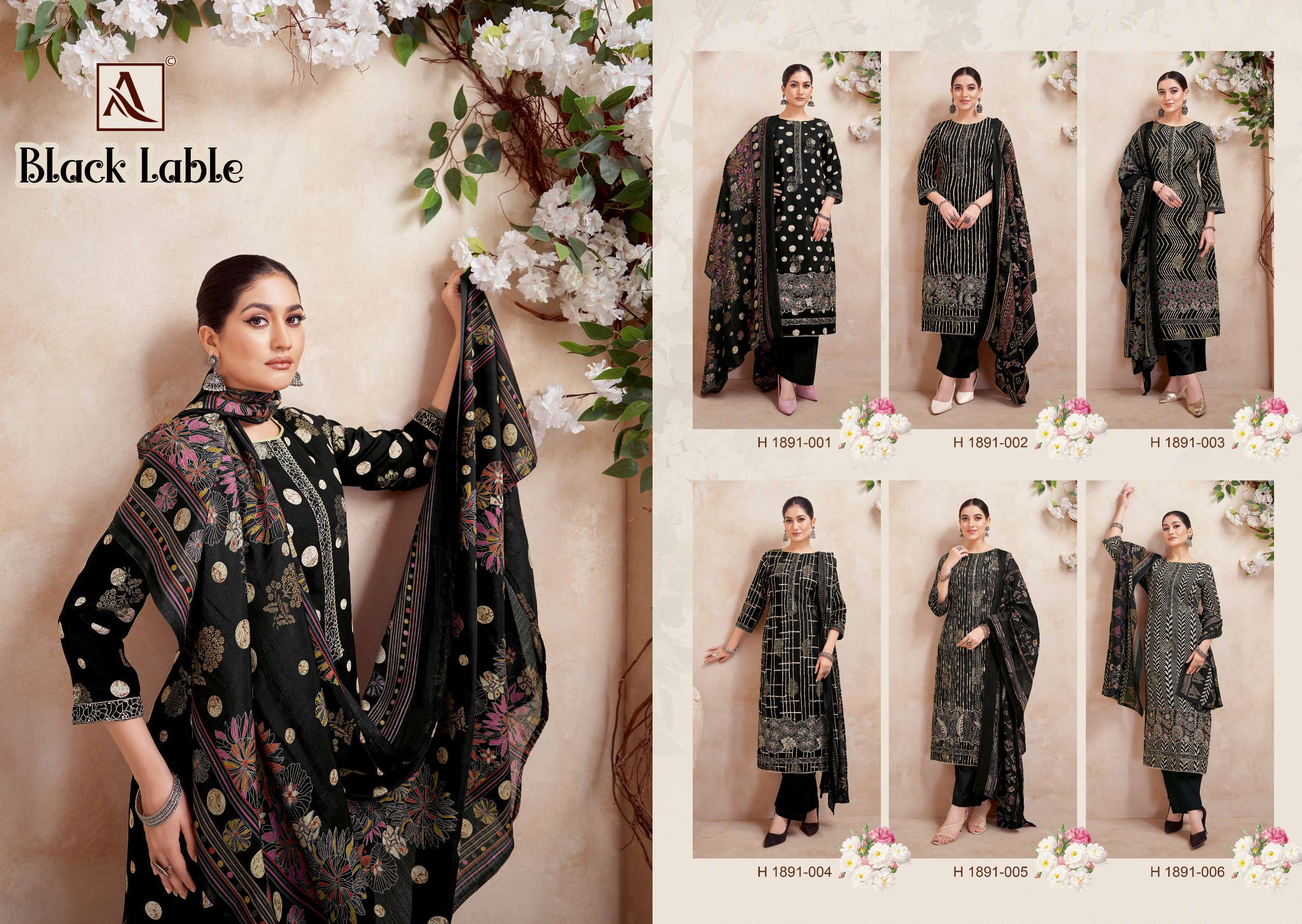 ALOK SUITS BLACK LABLE VISCOSE PRINT WITH FANCY WORK SUIT