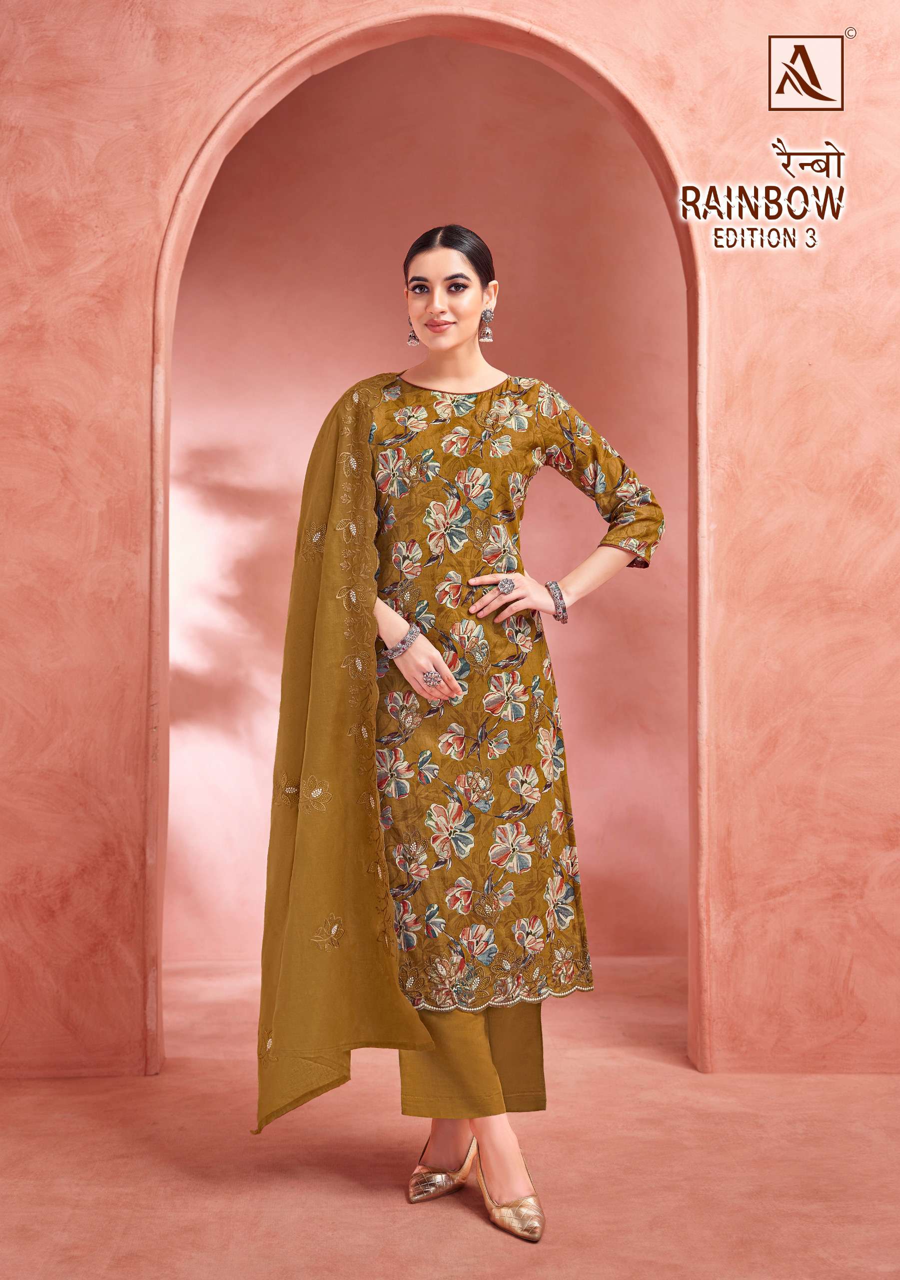 ALOK SUITS RAINBOW VOL 3 COTTON PRINT WITH FANCY WORK SUIT