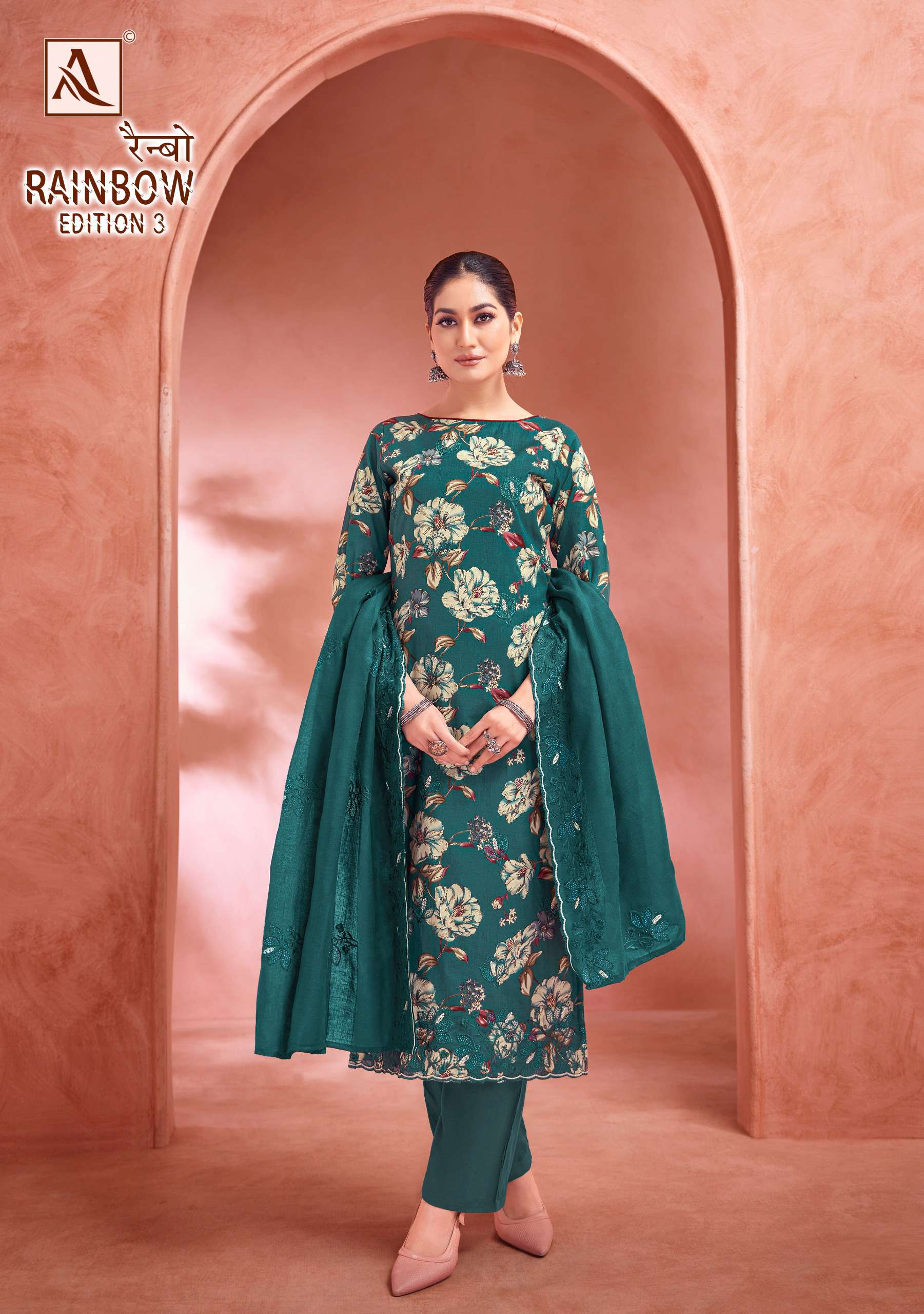 ALOK SUITS RAINBOW VOL 3 COTTON PRINT WITH FANCY WORK SUIT