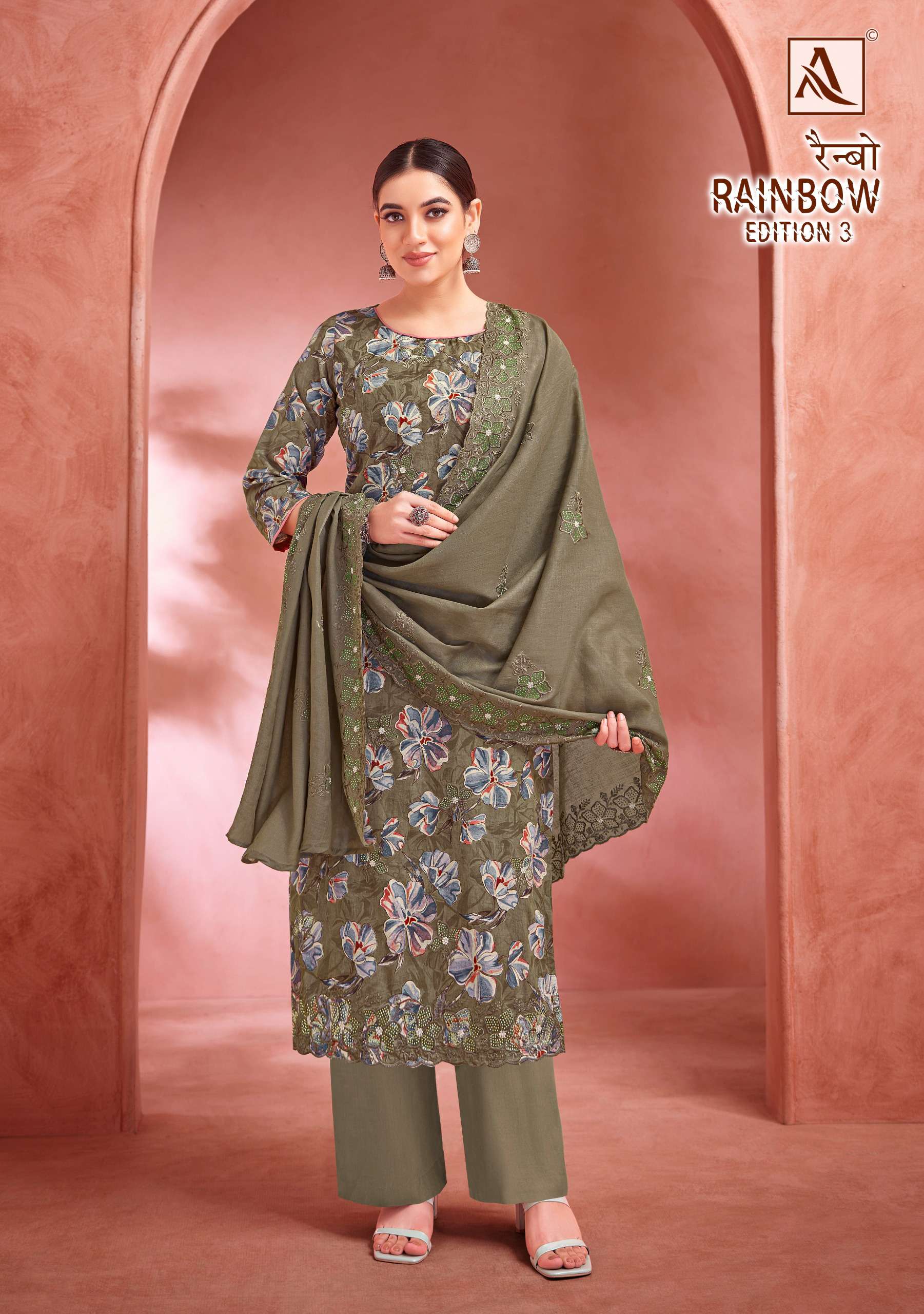 ALOK SUITS RAINBOW VOL 3 COTTON PRINT WITH FANCY WORK SUIT