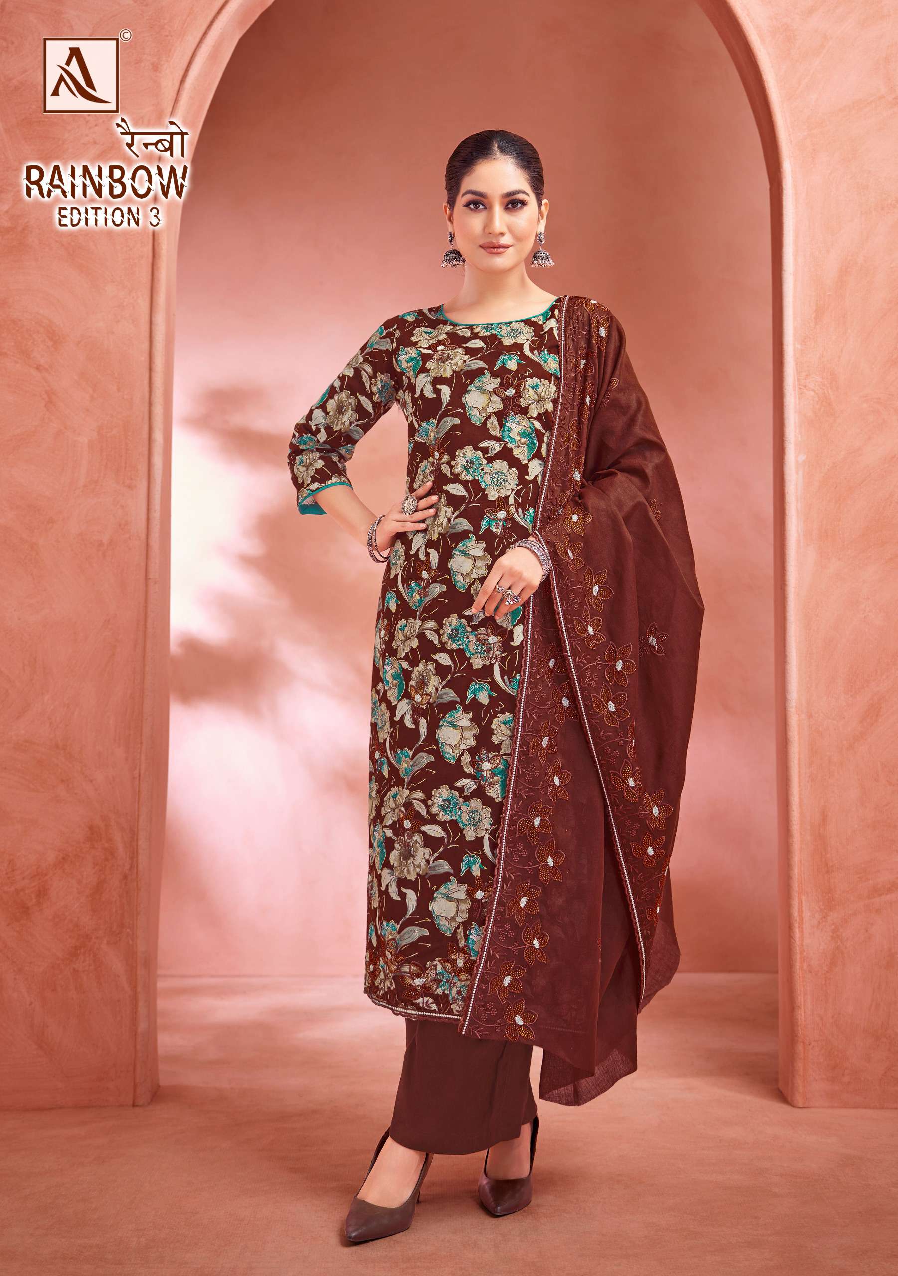 ALOK SUITS RAINBOW VOL 3 COTTON PRINT WITH FANCY WORK SUIT
