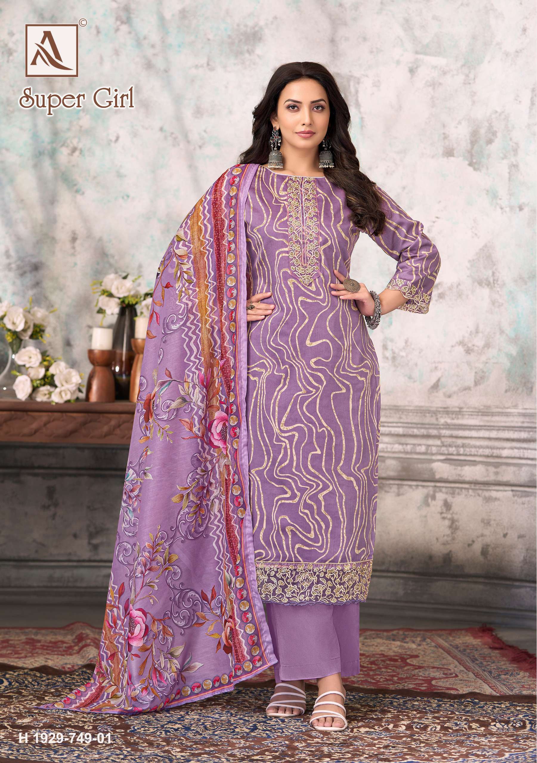 ALOK SUITS SUPER GIRL JAM COTTON PRINT WITH FANCY WORK SUIT