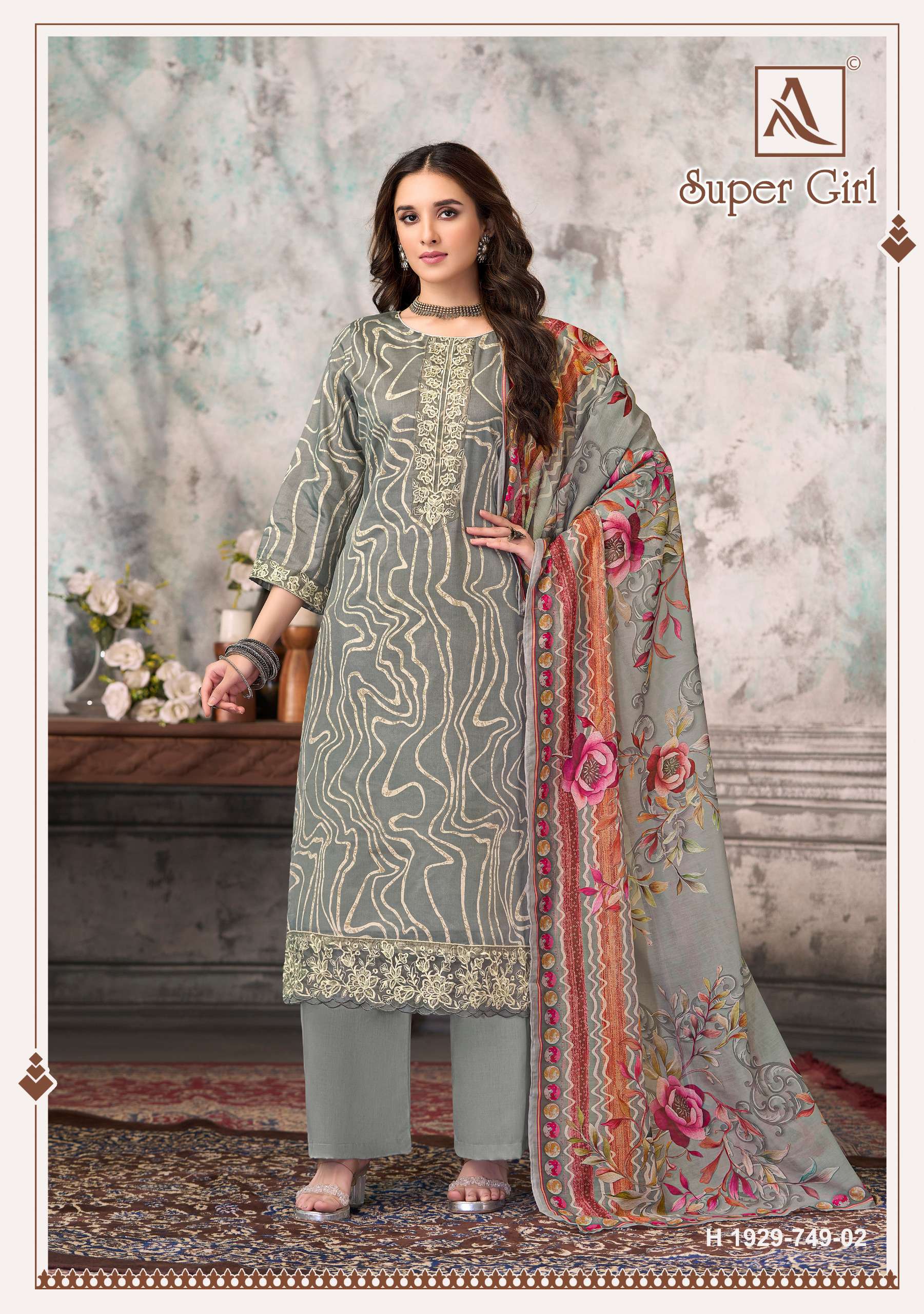 ALOK SUITS SUPER GIRL JAM COTTON PRINT WITH FANCY WORK SUIT