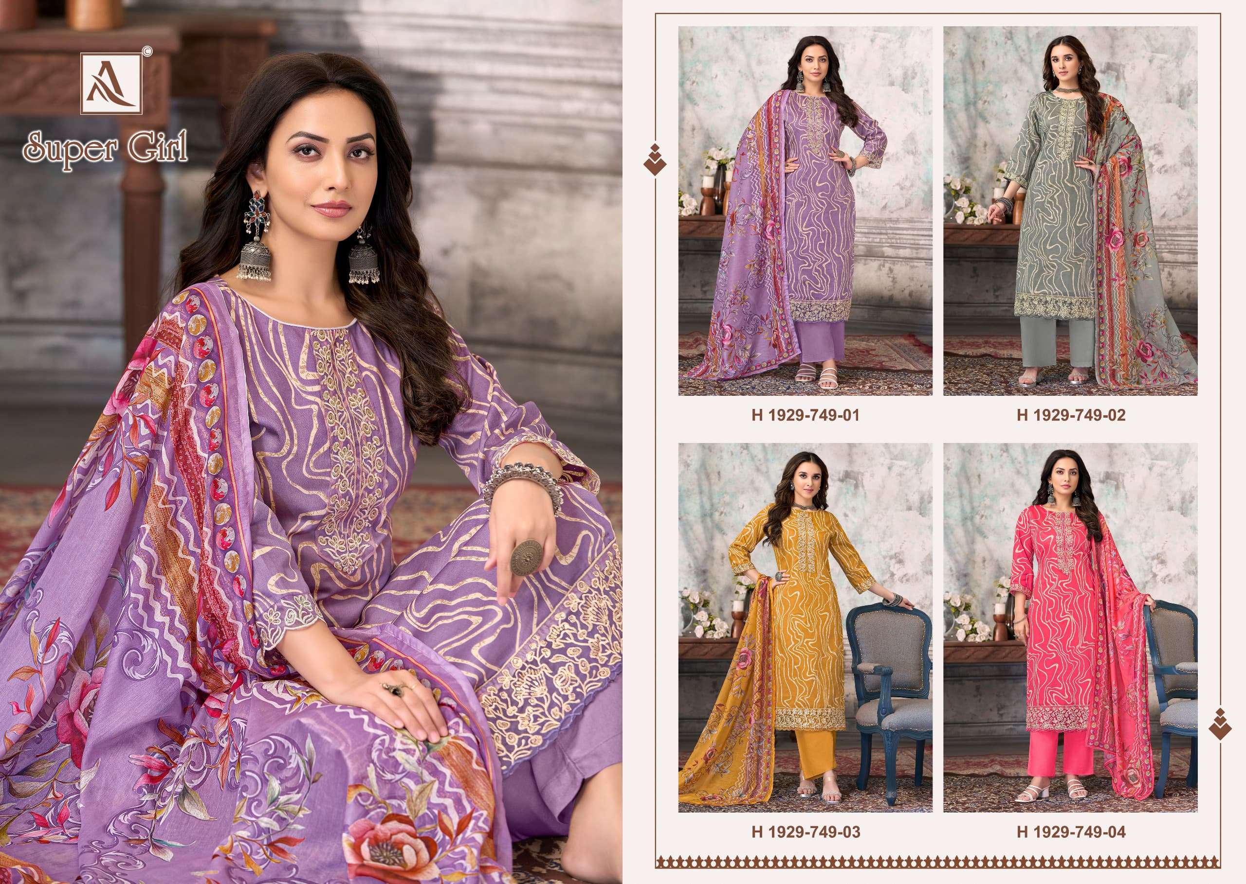 ALOK SUITS SUPER GIRL JAM COTTON PRINT WITH FANCY WORK SUIT