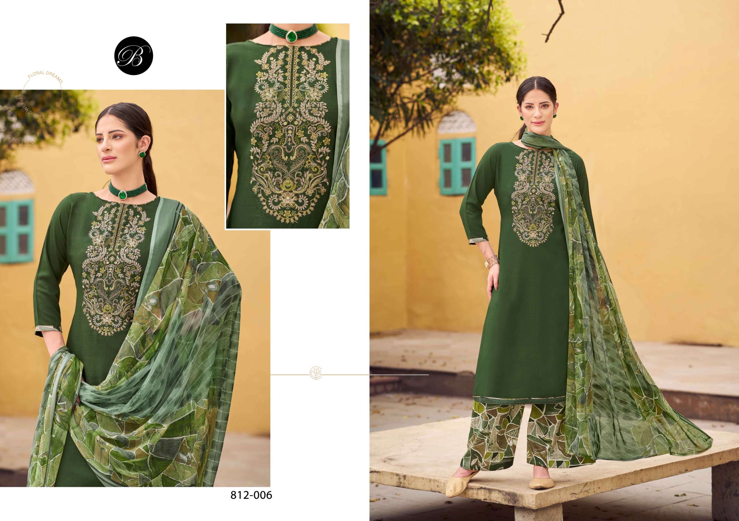 BELLIZA DESIGNER STUDIO GULBANO VISCOSE FANCY EMBROIDERY WORK SUIT