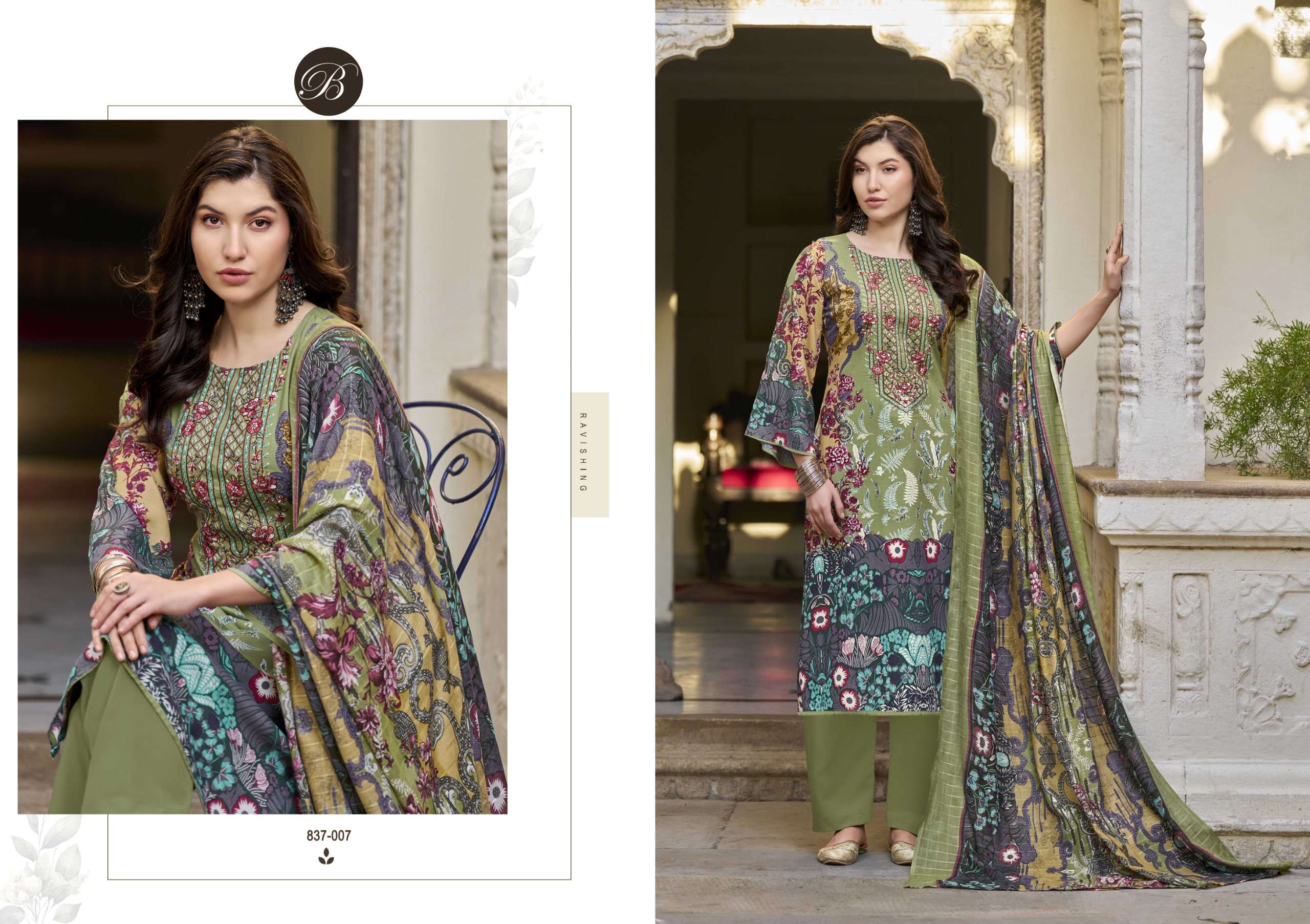 BELLIZA DESIGNER STUDIO RIWAYAT VOL 11 RAYON DIGITAL PRINT WITH WORK SUIT