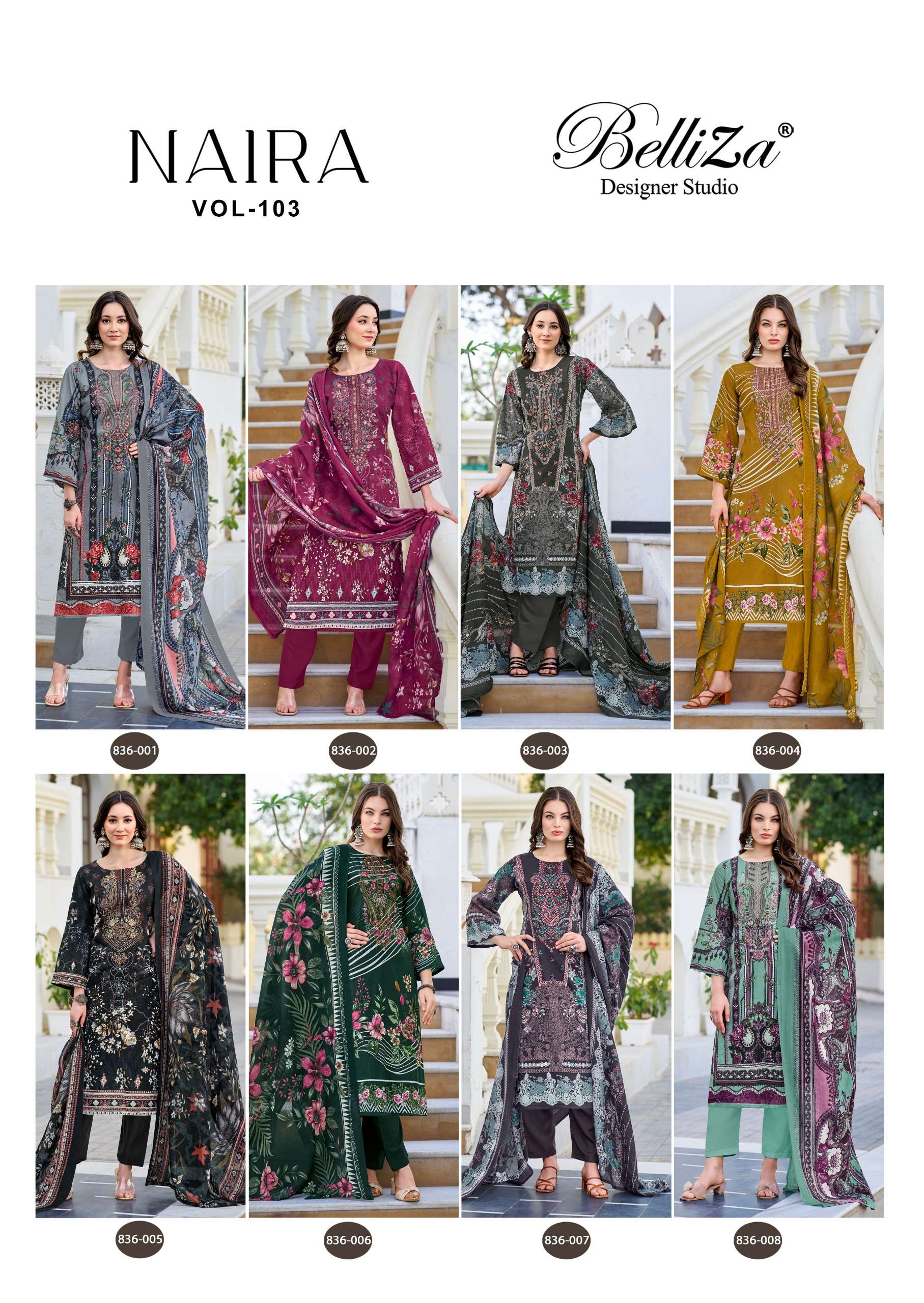 BELLIZA DESIGNER SUITS NAIRA VOL 103 COTTON DIGITAL PRINTS WITH WORK SUIT