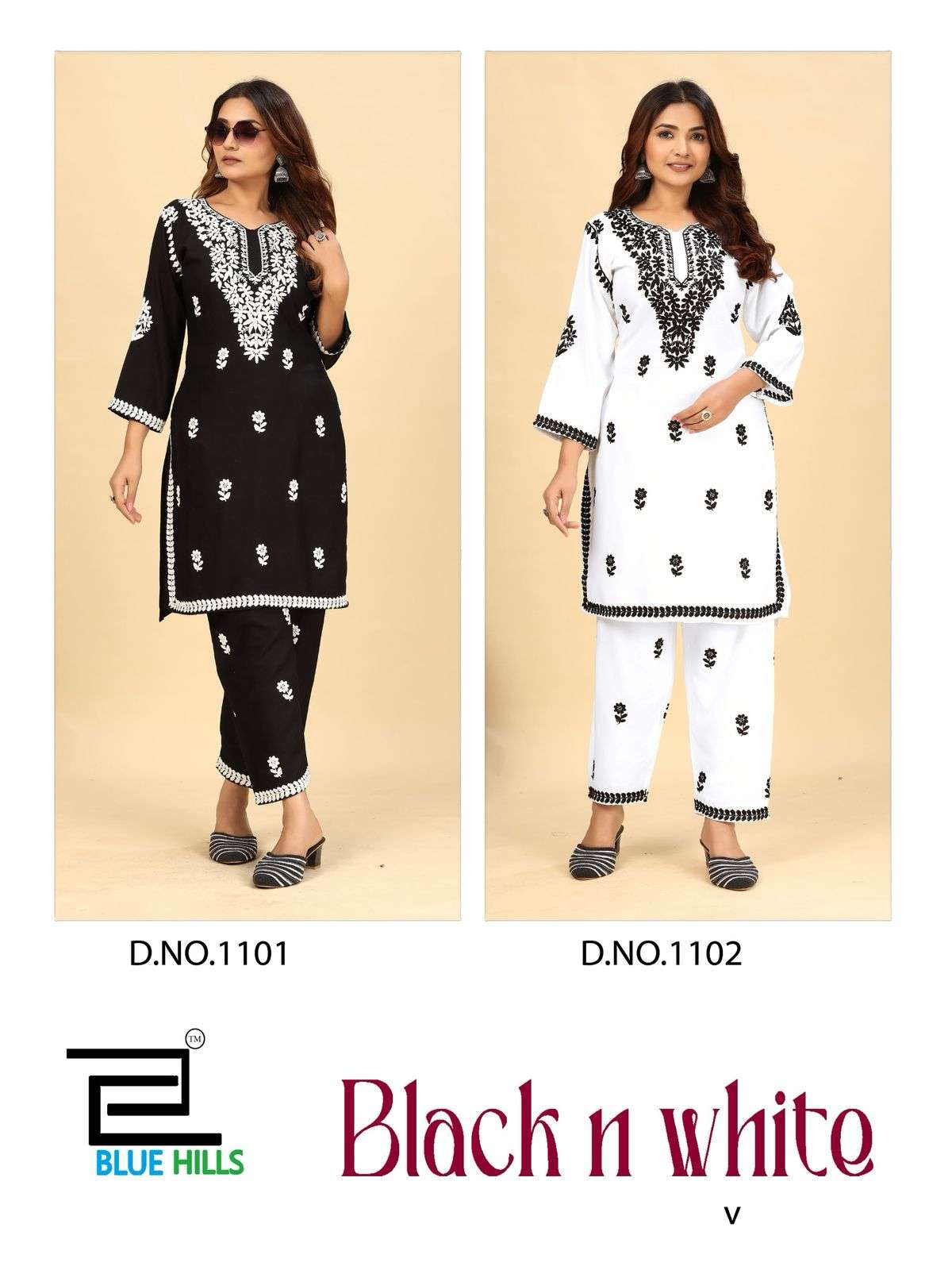 BLUE HILLS BLACK AND WHITE VOL 11 FANCY LUCKNOWI WORKS KURTI WITH PANT SET