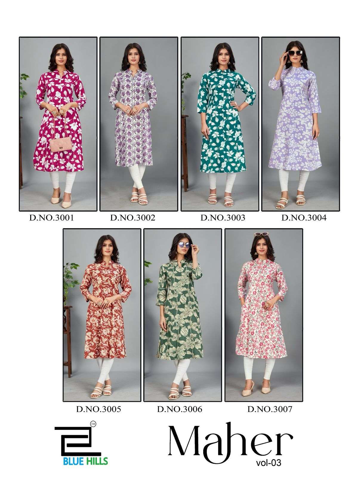 BLUE HILLS MAHER VOL 3 RAYON PRINT FANCY LADIES KURTI