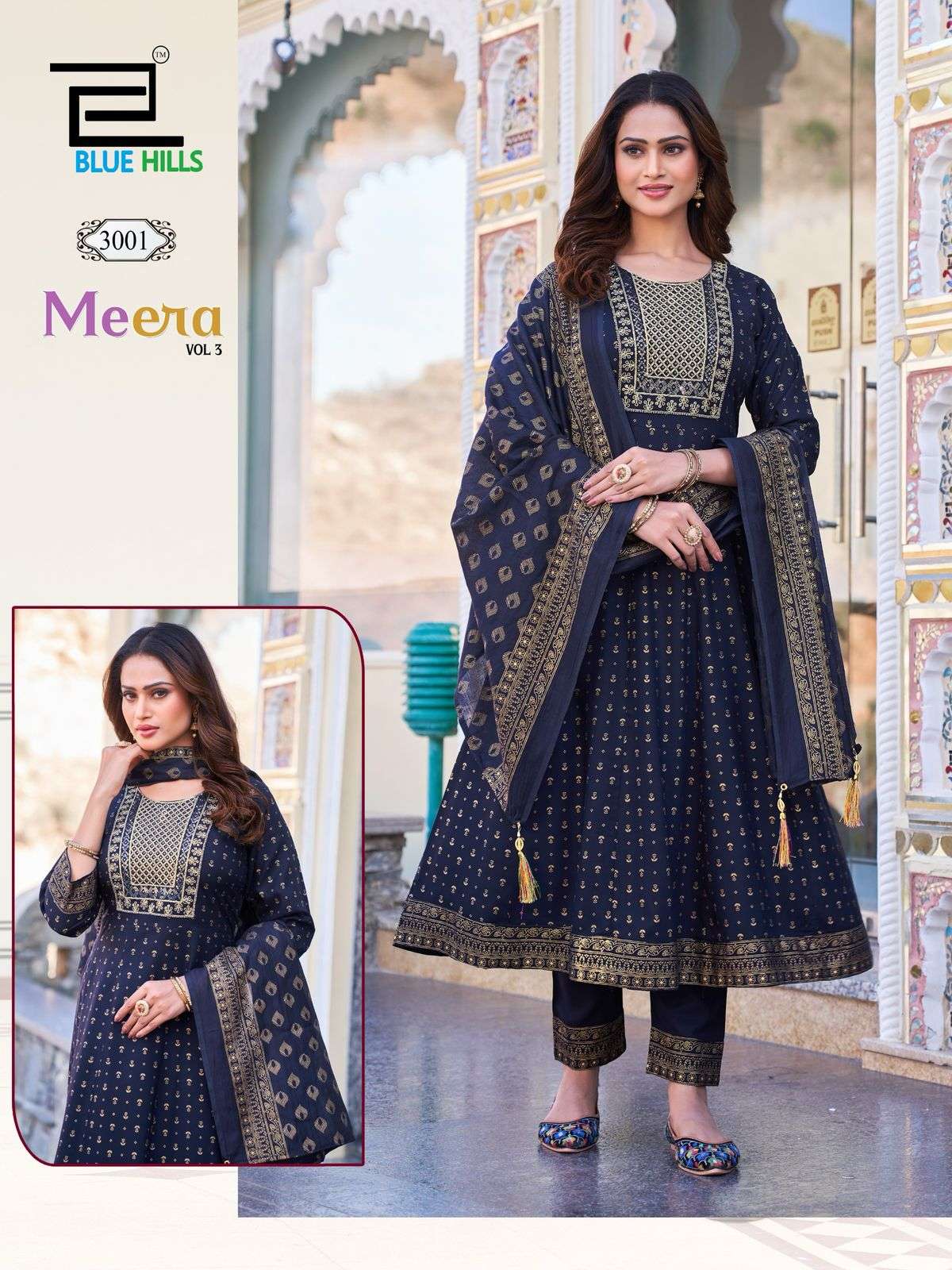 BLUE HILLS MEERA VOL 3 RAYON FANCY ANARKALI GOWN KURTI COMBO SET