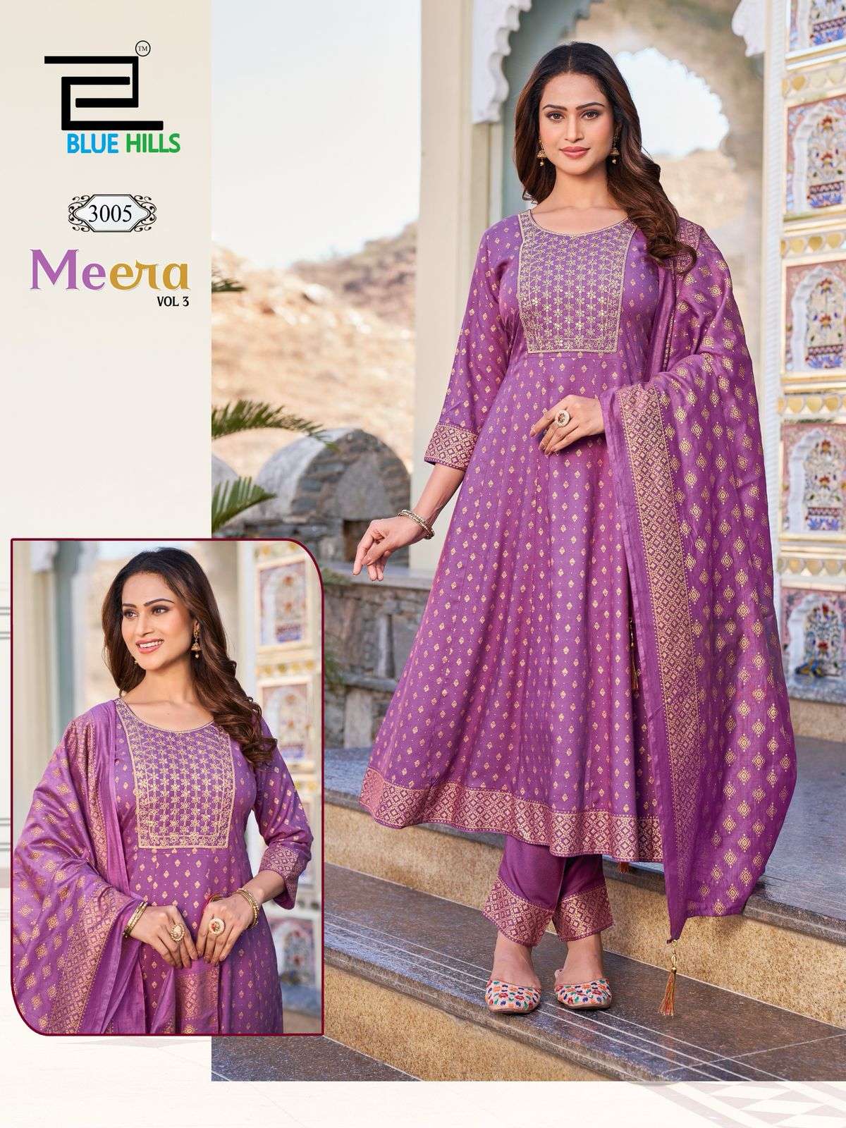 BLUE HILLS MEERA VOL 3 RAYON FANCY ANARKALI GOWN KURTI COMBO SET