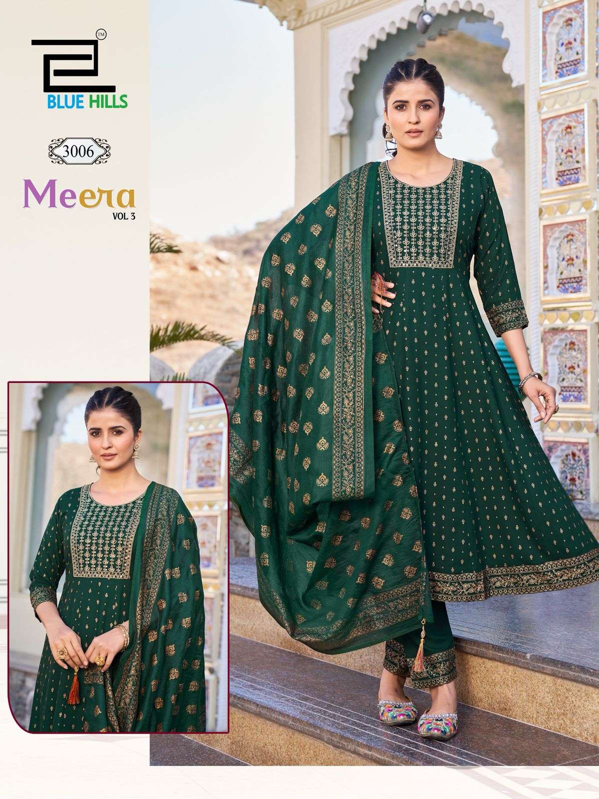 BLUE HILLS MEERA VOL 3 RAYON FANCY ANARKALI GOWN KURTI COMBO SET