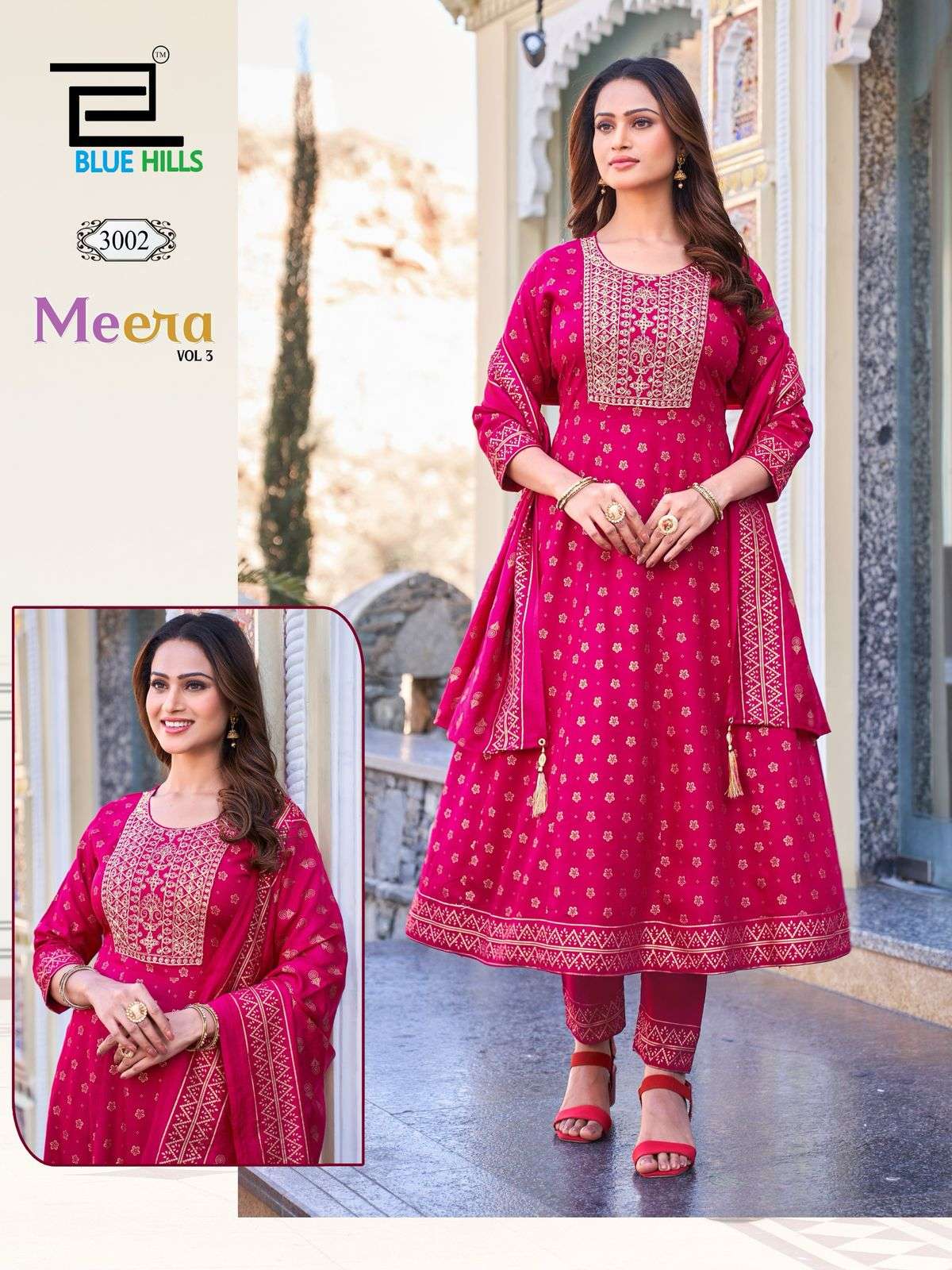 BLUE HILLS MEERA VOL 3 RAYON FANCY ANARKALI GOWN KURTI COMBO SET