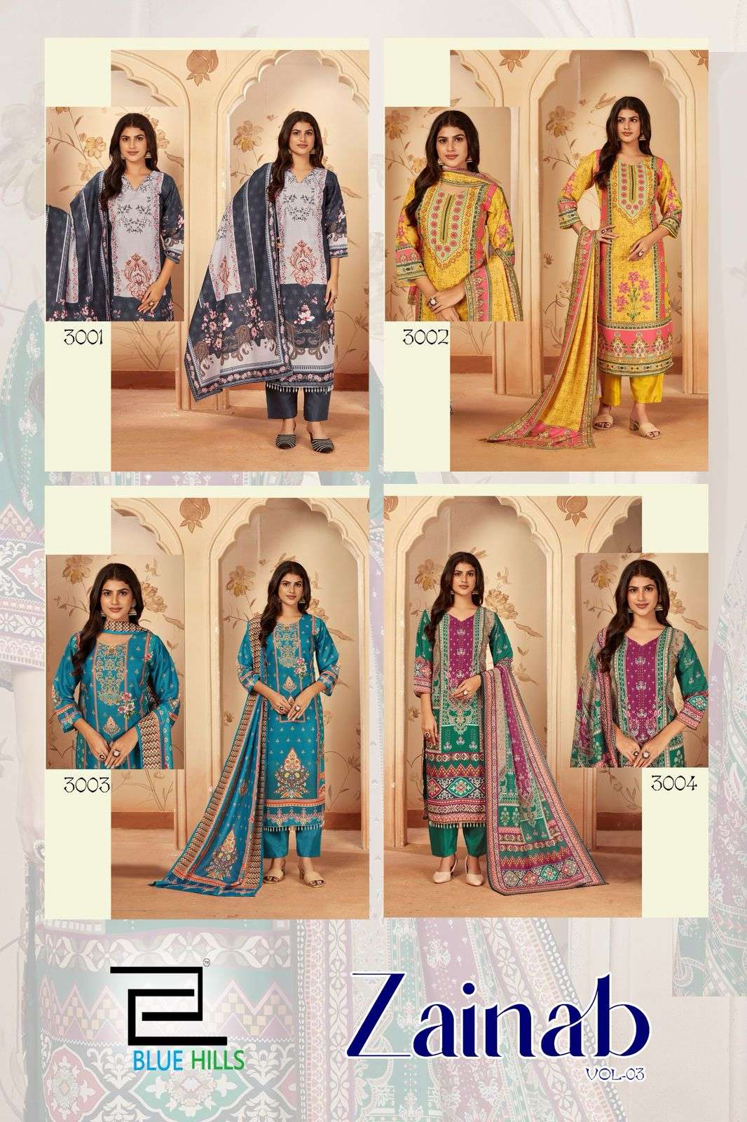 BLUE HILLS ZAINAB VOL 3 MUSLIN DIGITAL PRINT LADIES KURTI COMBO SET