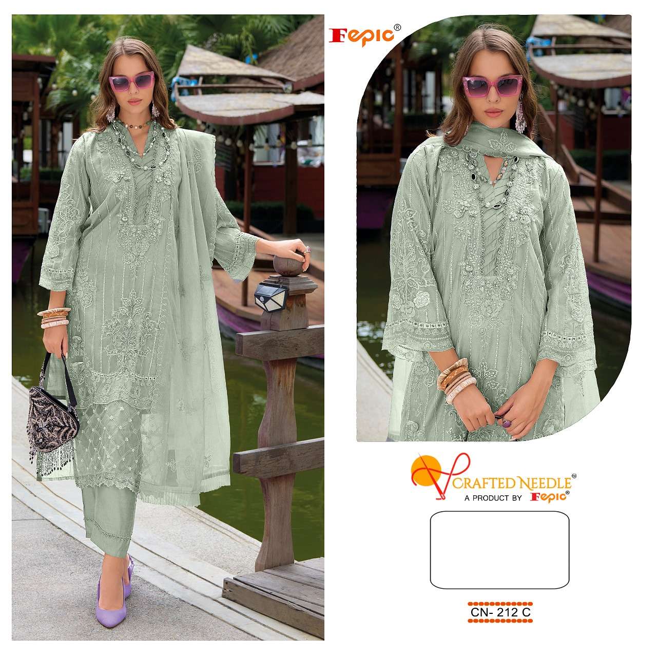 FEPIC CRAFTED NEEDLE CN 212 ORGANZA  HEAVY EMBROIDERED SUIT