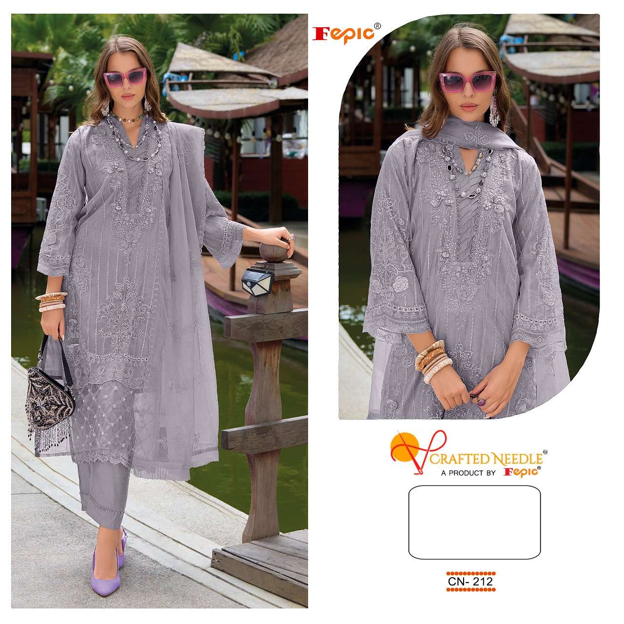 FEPIC CRAFTED NEEDLE CN 212 ORGANZA  HEAVY EMBROIDERED SUIT