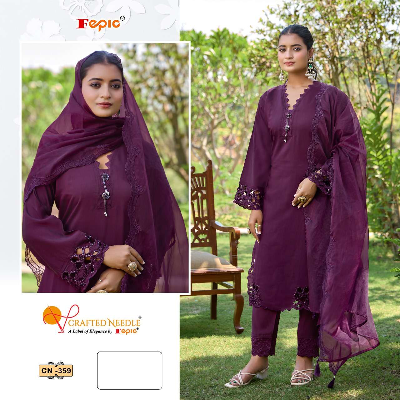 FEPIC CRAFTED NEEDLE CN 359 ORGANZA EMBROIDERED SUIT